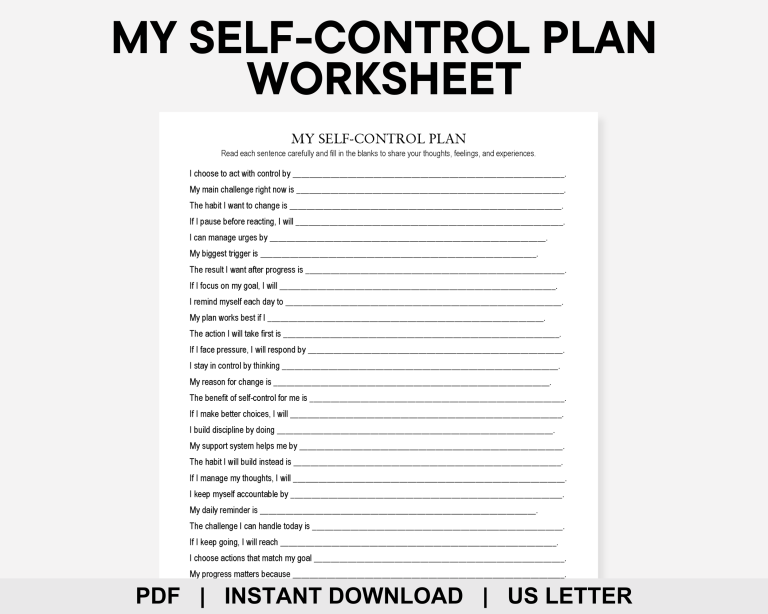 My Self Control Plan Worksheet, Impulse Control, Urge Surfing ...