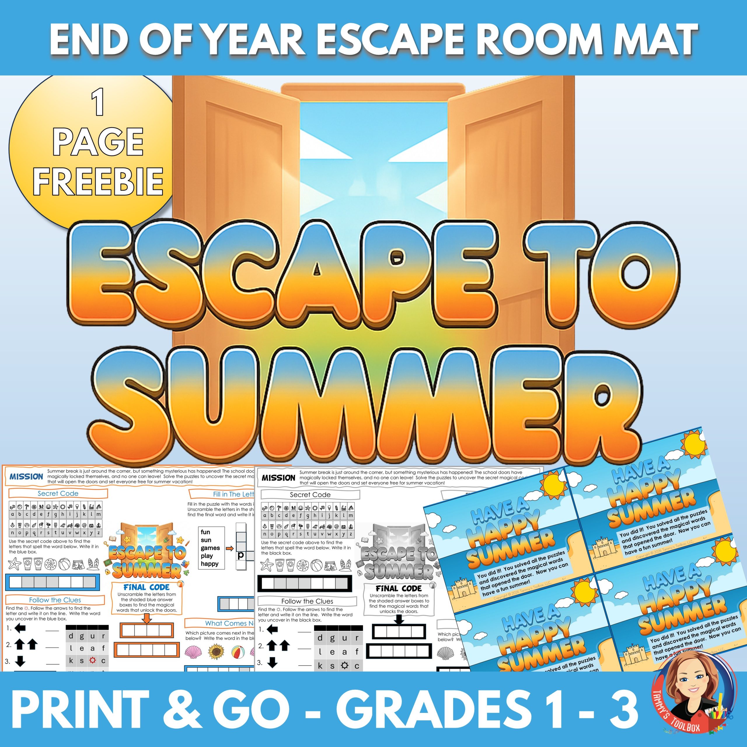 FREE Summer Escape Room Activity Mat, One Page End Of Year Puzzle Game Activity