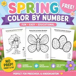 Spring Color by Number Worksheets | Printable Coloring Pages for Kids | Preschool & Kindergarten