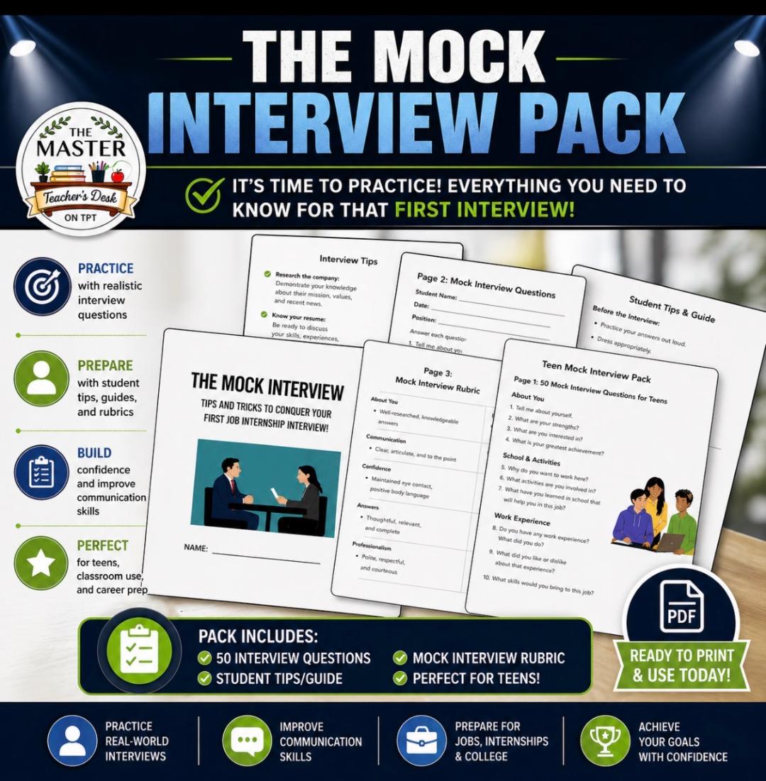 Teen Mock Interview Pack | Job Interview Practice & Career Readiness