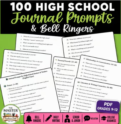100 Journal Prompts/Bell Ringers/Warm-up Activities/High School Daily Writing