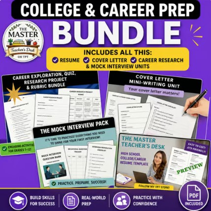 College & Career Prep Bundle: Resume/Cover Letter/Mock Interview/Career Research