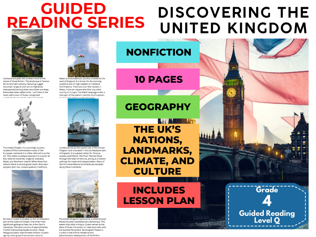 Discovering United Kingdom: Guided Reading Level Q with Lesson Plan