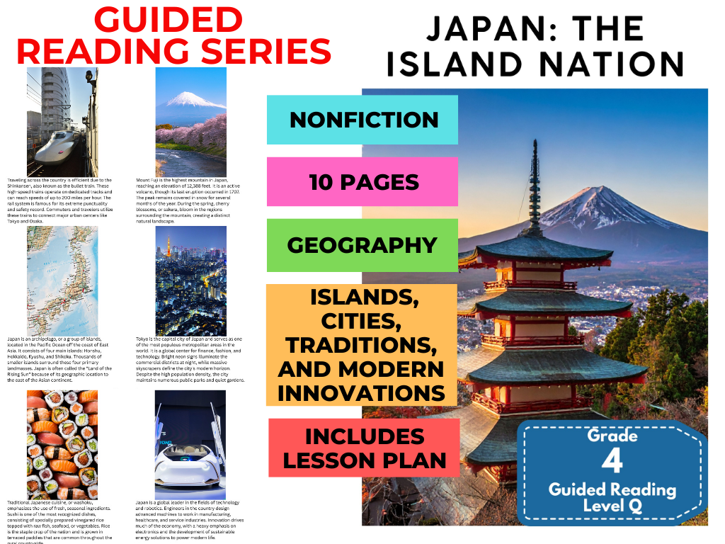 Japan The Island Nation: Guided Reading Level Q with Lesson Plan