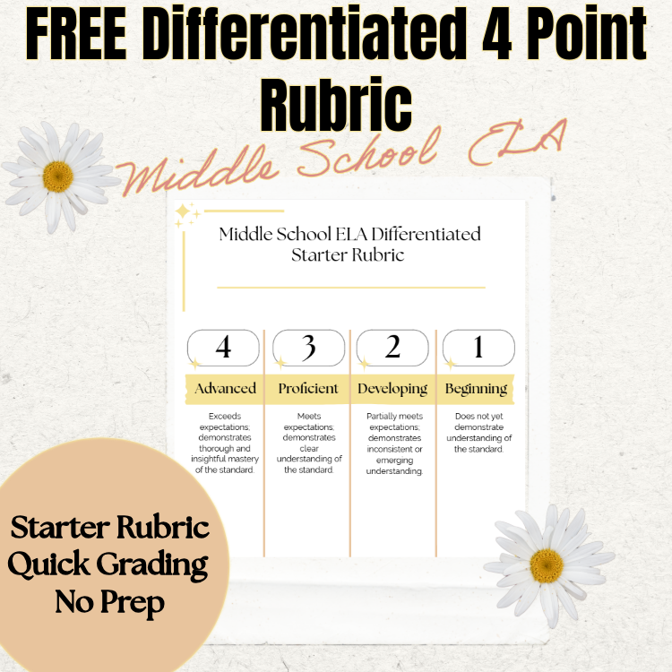 FREE Differentiated 4 Point ELA Rubric | Middle School Writing & Reading ELA