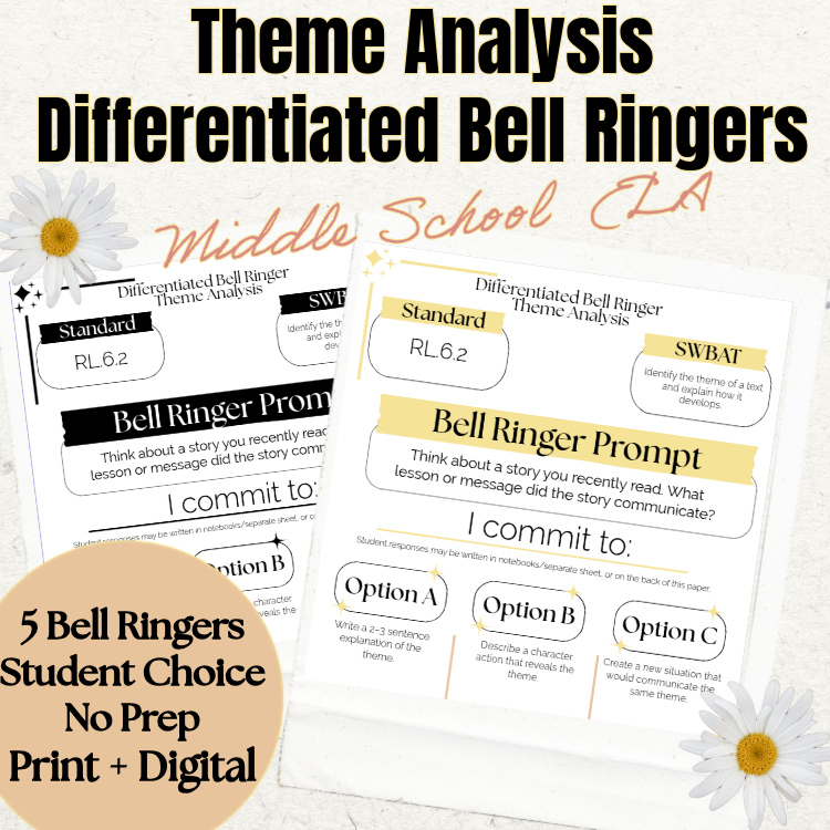 Theme Analysis Differentiated Bell Ringers | RL.6.2 | Middle School ELA