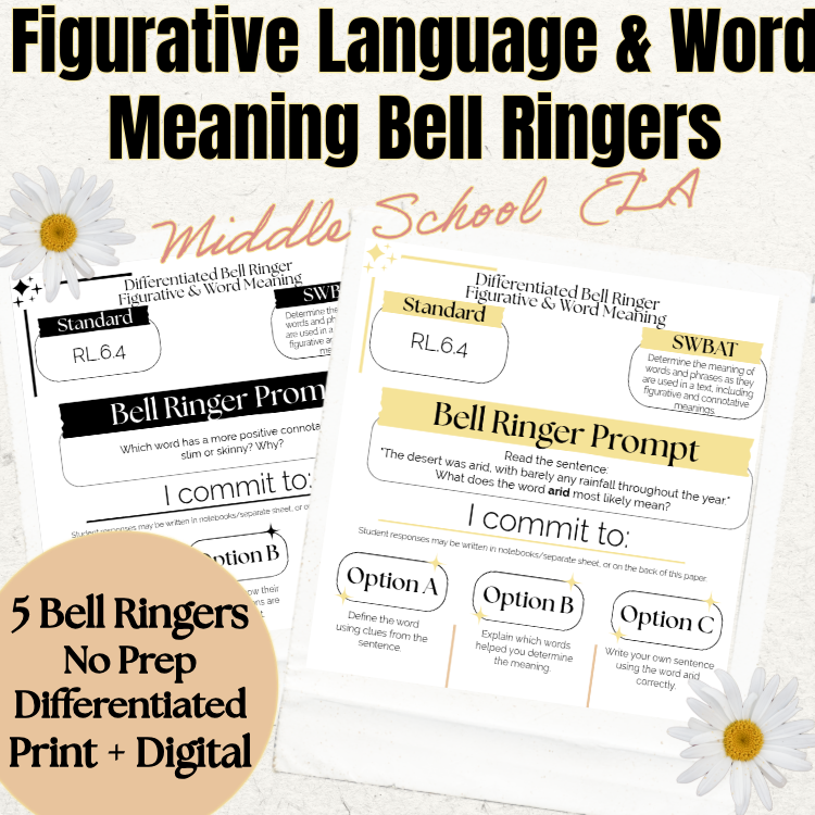 Figurative Language & Word Meaning Bell Ringers | Middle School ELA Warm Ups | RL.6.4