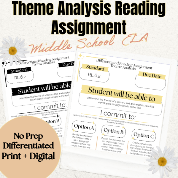 Theme Reading Assignment | Theme Analysis Activity | Middle School ELA ...