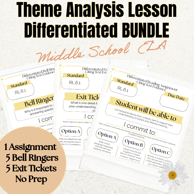 Theme Analysis Differentiated Lesson Bundle | RL.6.2 | Middle School ELA