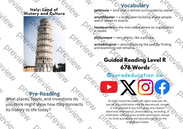 Reading Level R Italy History and Culture: Guided Reading Level R with Lesson Plan ...