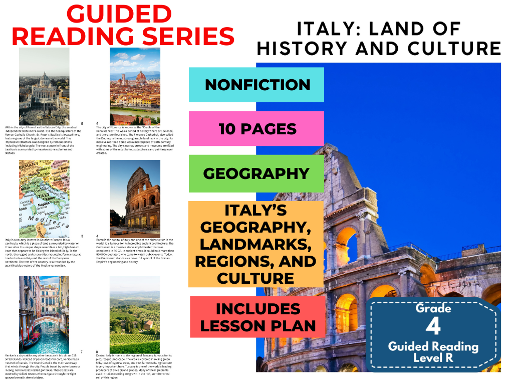 Italy History and Culture: Guided Reading Level R with Lesson Plan