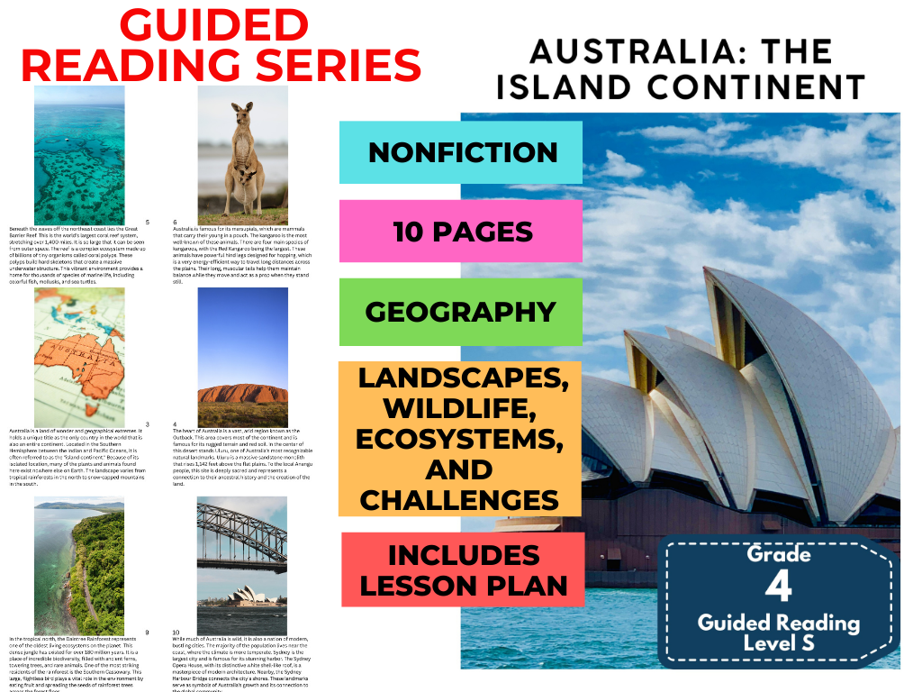 Australia - Island Continent: Guided Reading Level S with Lesson Plan