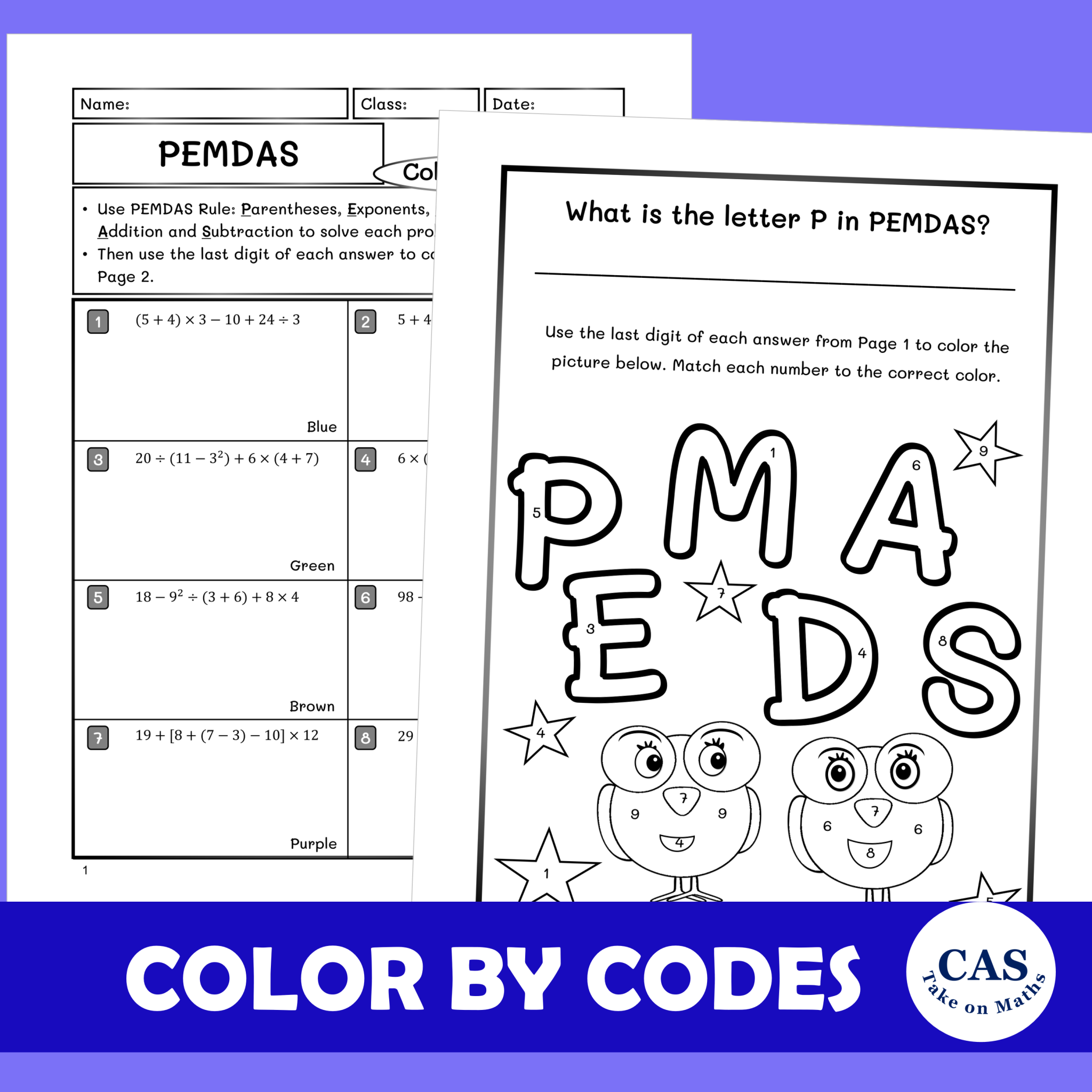 Pemdas Color Coded Order of Operations PEMDAS Coloring Pages for Middle School | Fun Color ...