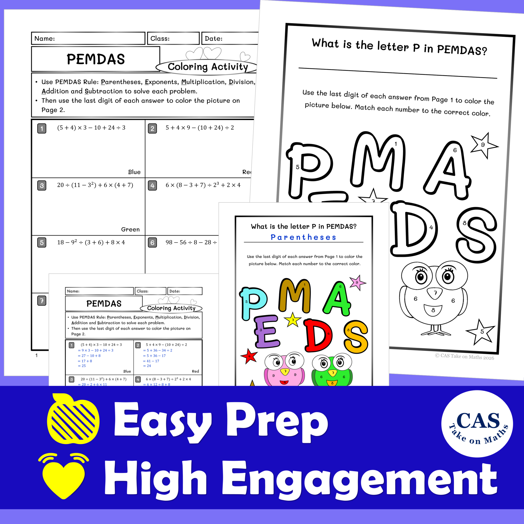 Pemdas Color Coded Order of Operations PEMDAS Coloring Pages for Middle School | Fun Color ...