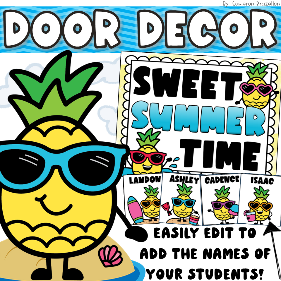 Summer Bulletin Board | End of the Year Pineapple Door Decorations EDITABLE
