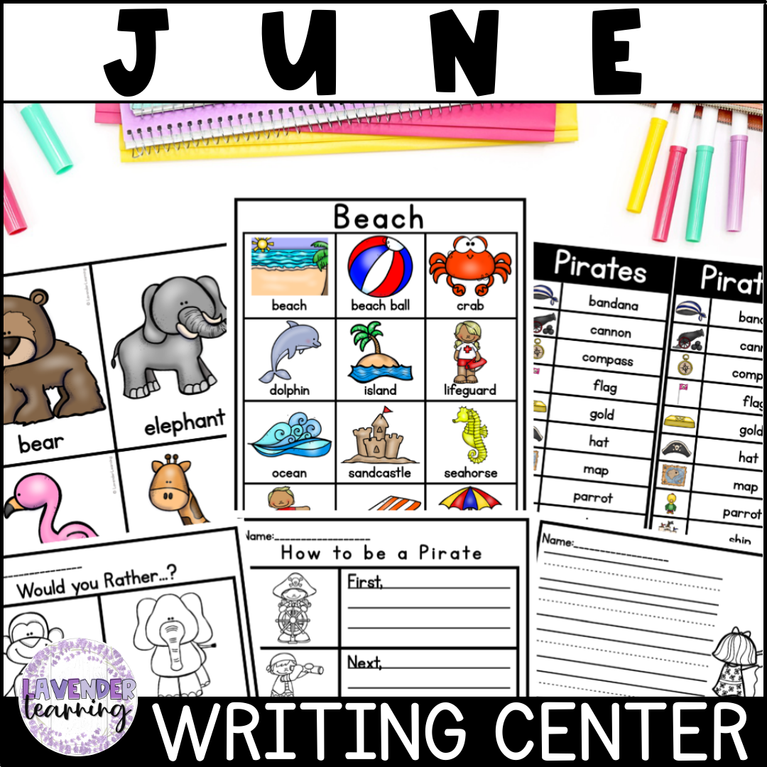 June Pirate Day Beach Day Writing Center Activities ELA Kindergarten Vocabulary