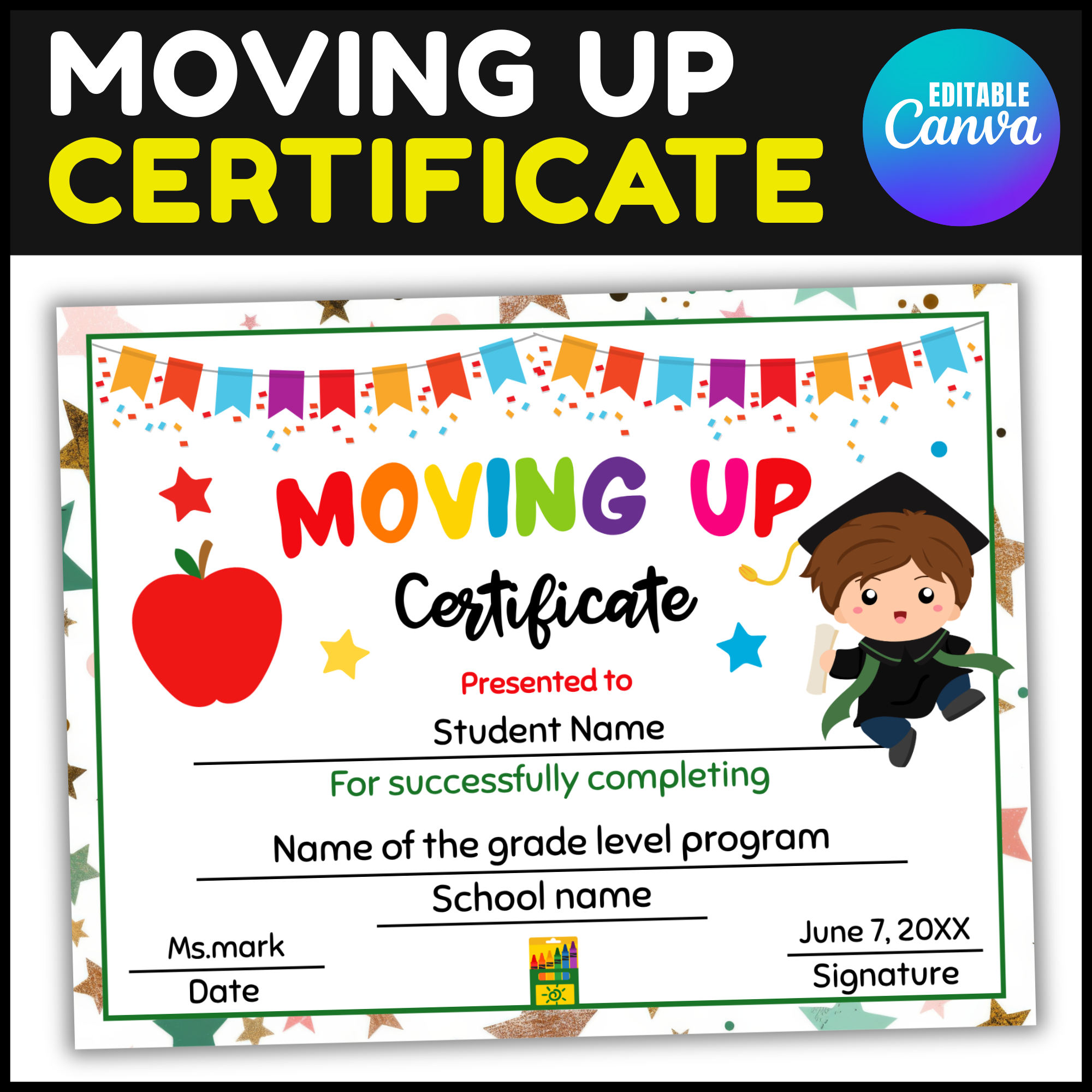 Editable Preschool Moving Up Certificates | Preschool Graduation Diploma