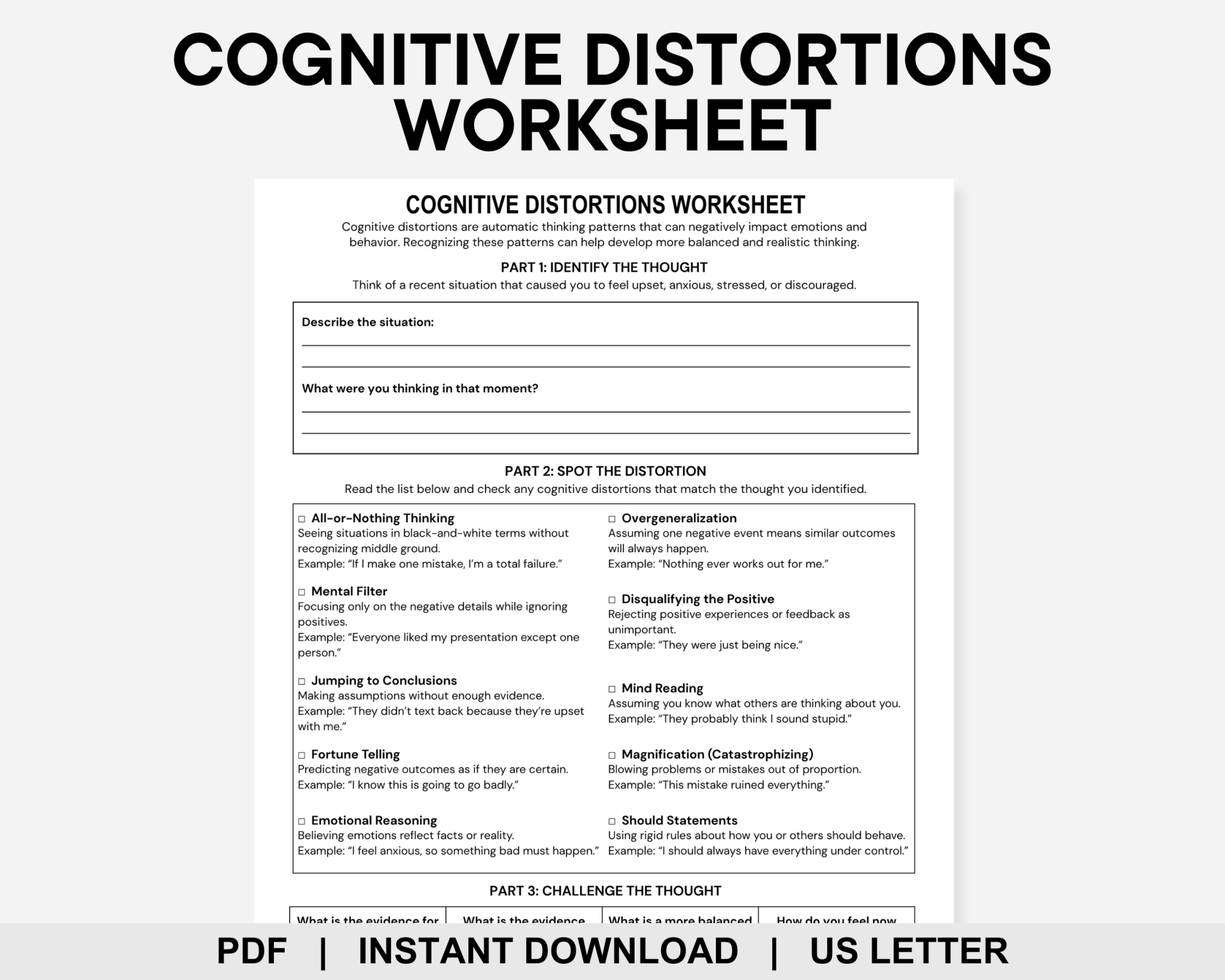 Cognitive Distortions Worksheet Cognitive Restructuring Core Beliefs 