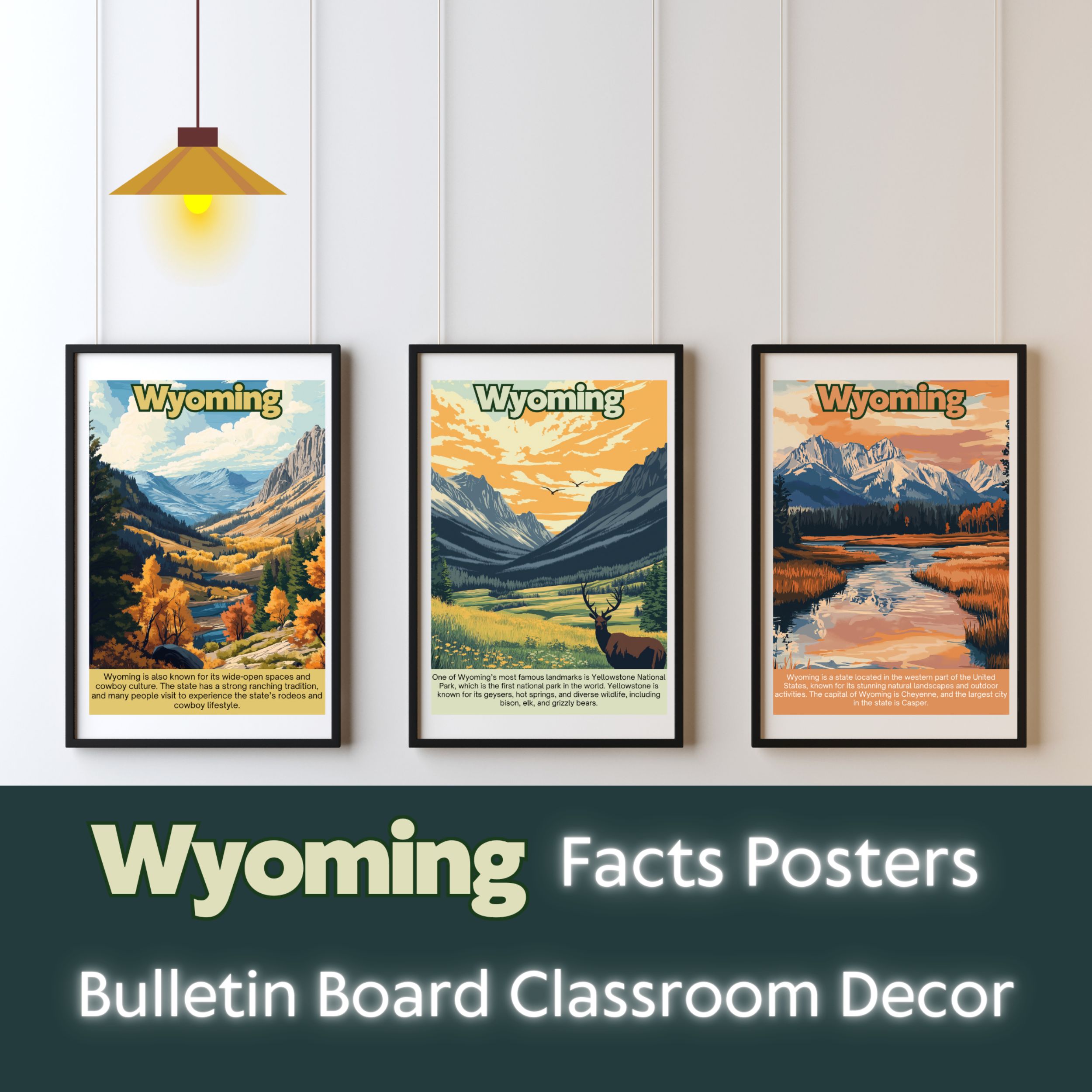 Wyoming Posters with Fun Facts - Printable Educational Wall Art & Travel Prints