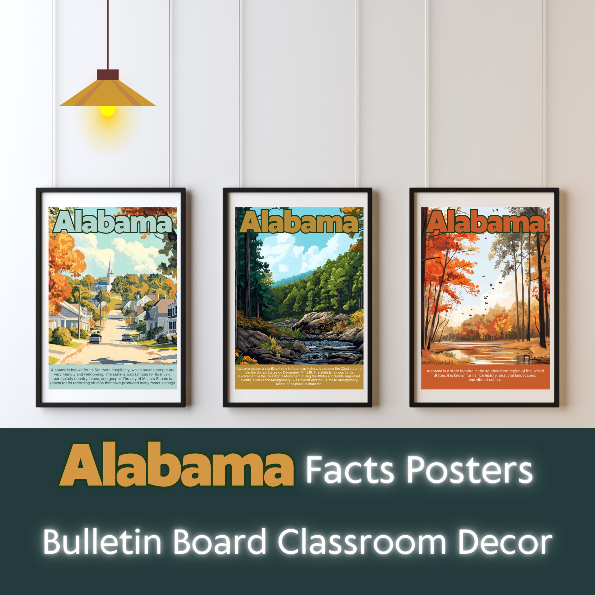 Alabama Posters with Fun Facts - Printable Educational Wall Art & Travel Prints