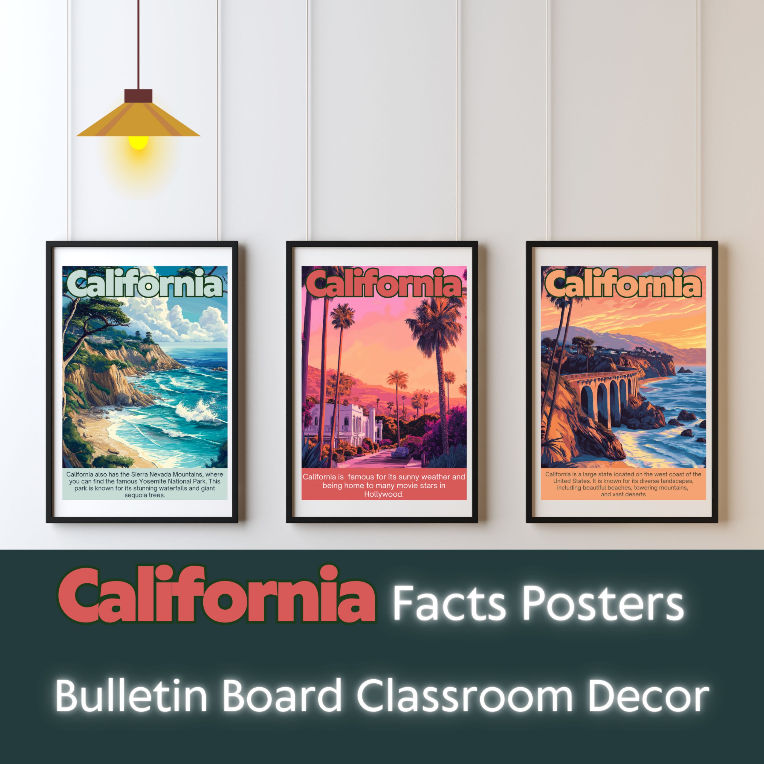 California Posters with Fun Facts - Printable Educational Wall Art & Travel Prints