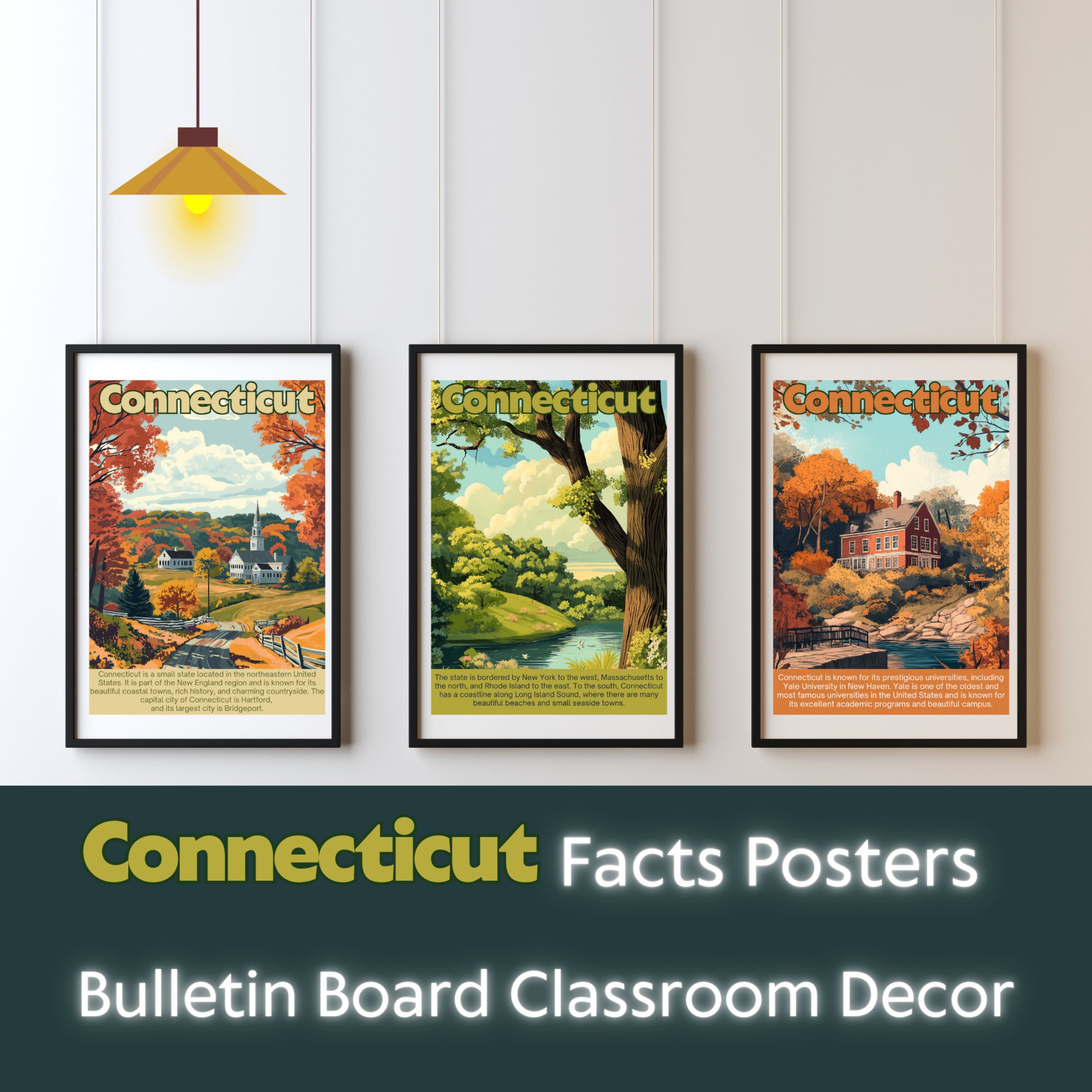 Connecticut Posters with Fun Facts - Printable Educational Wall Art & Travel Prints