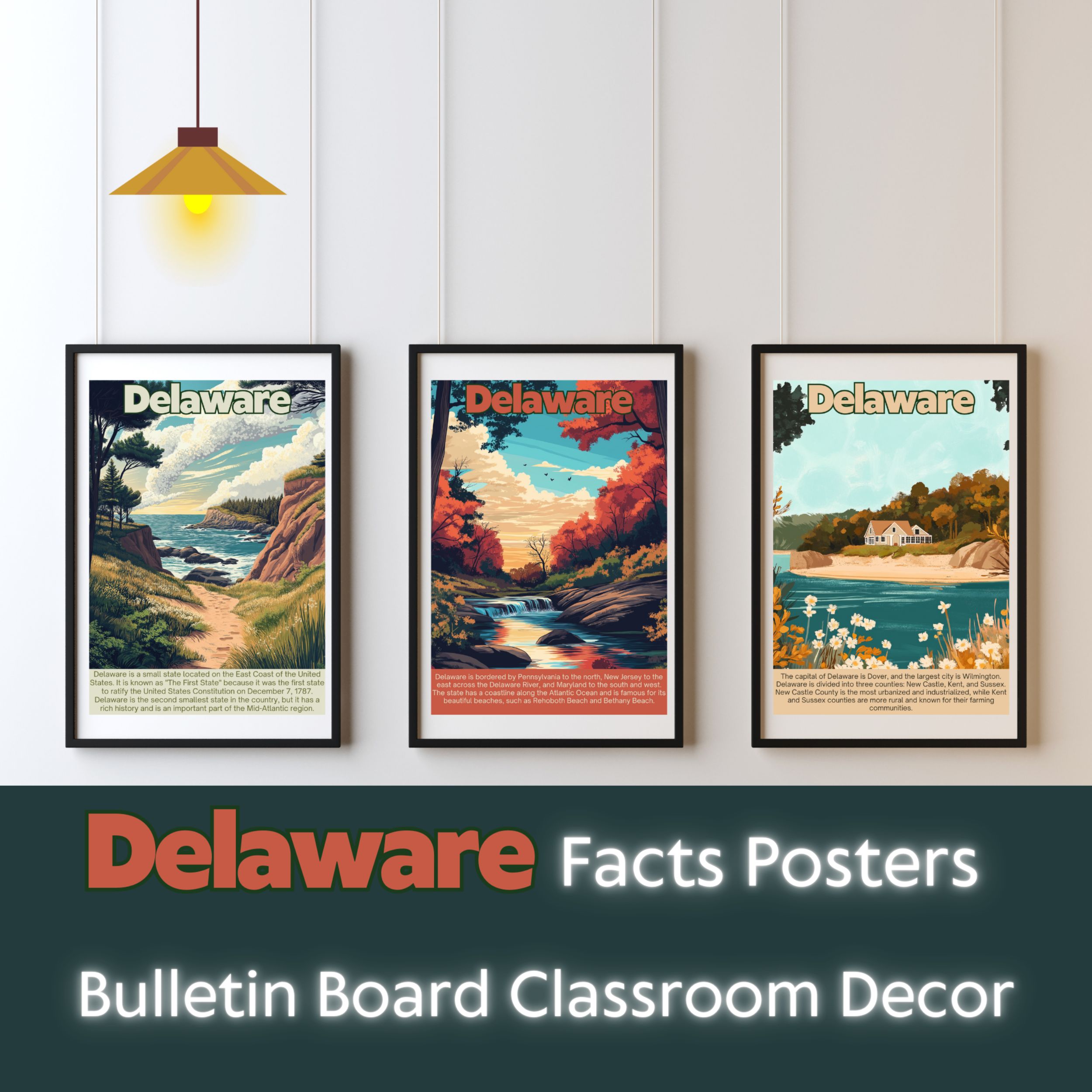 Delaware Posters with Fun Facts - Printable Educational Wall Art & Travel Prints