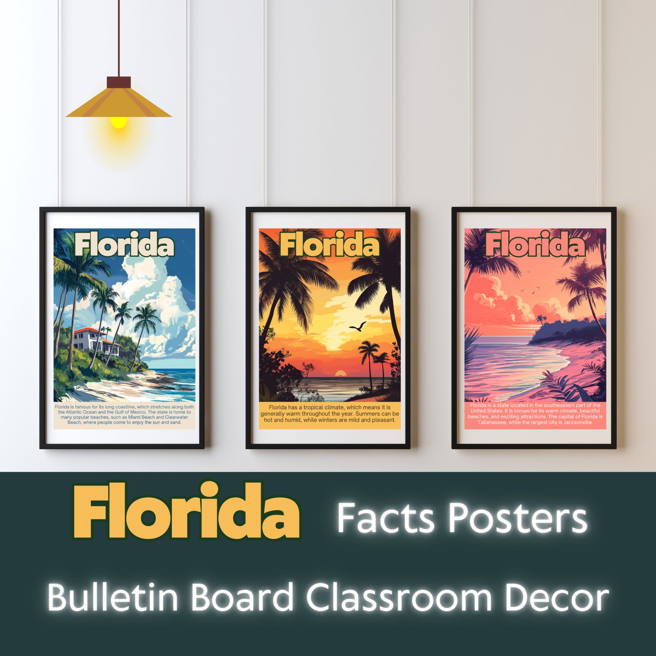 Florida Posters with Fun Facts - Printable Educational Wall Art & Travel Prints