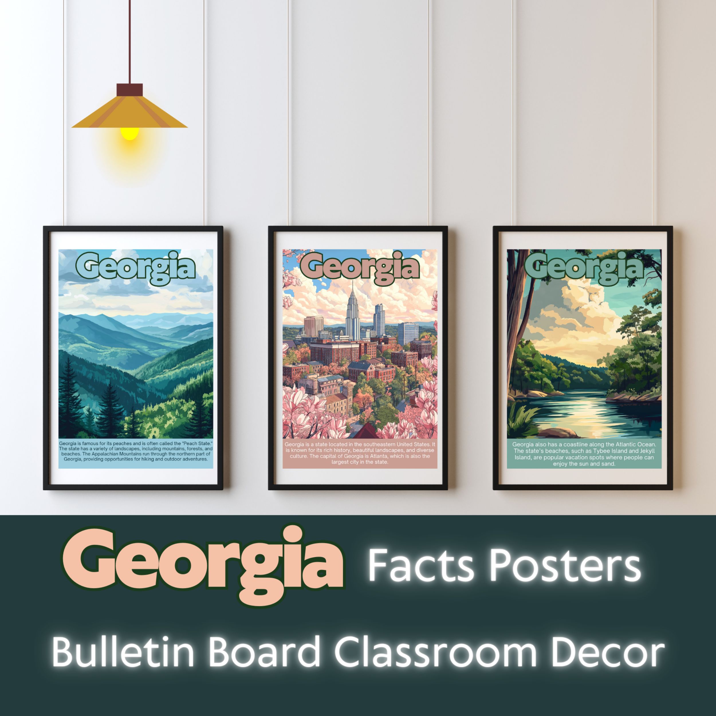 Georgia State Posters with Fun Facts - Printable Educational Wall Art & Travel Prints