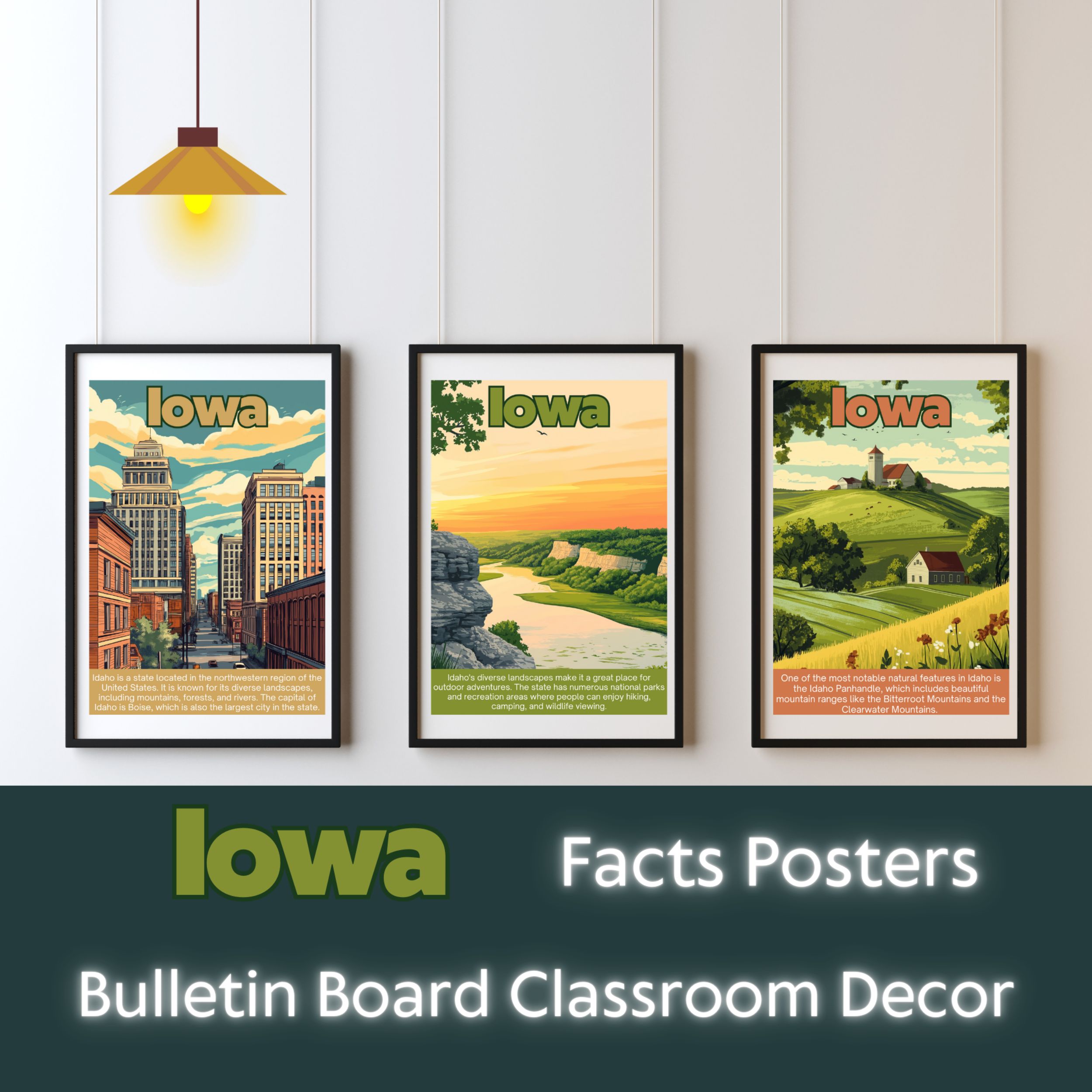 Iowa Posters with Fun Facts - Printable Educational Wall Art & Travel Prints
