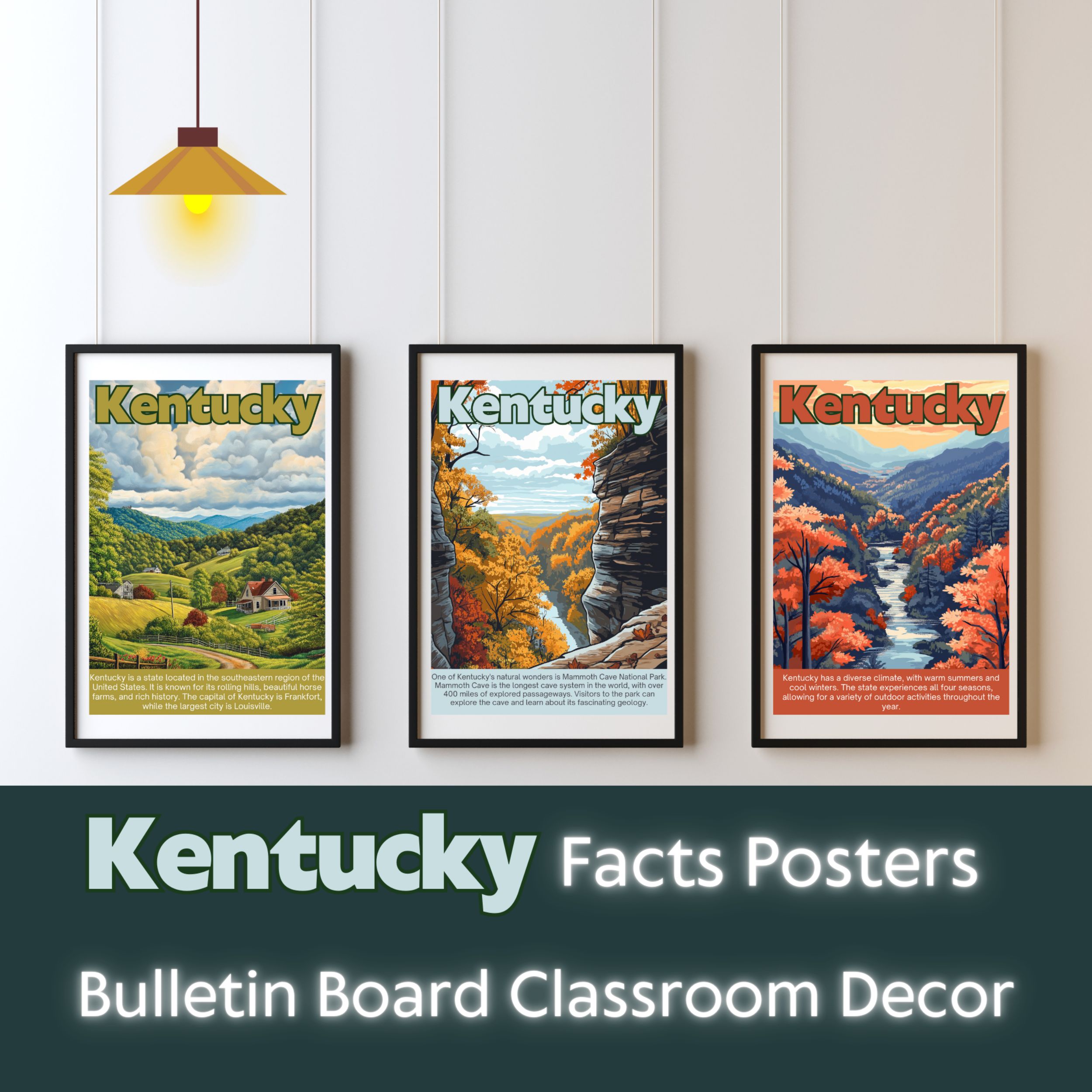 Kentucky Posters with Fun Facts - Printable Educational Wall Art & Travel Prints