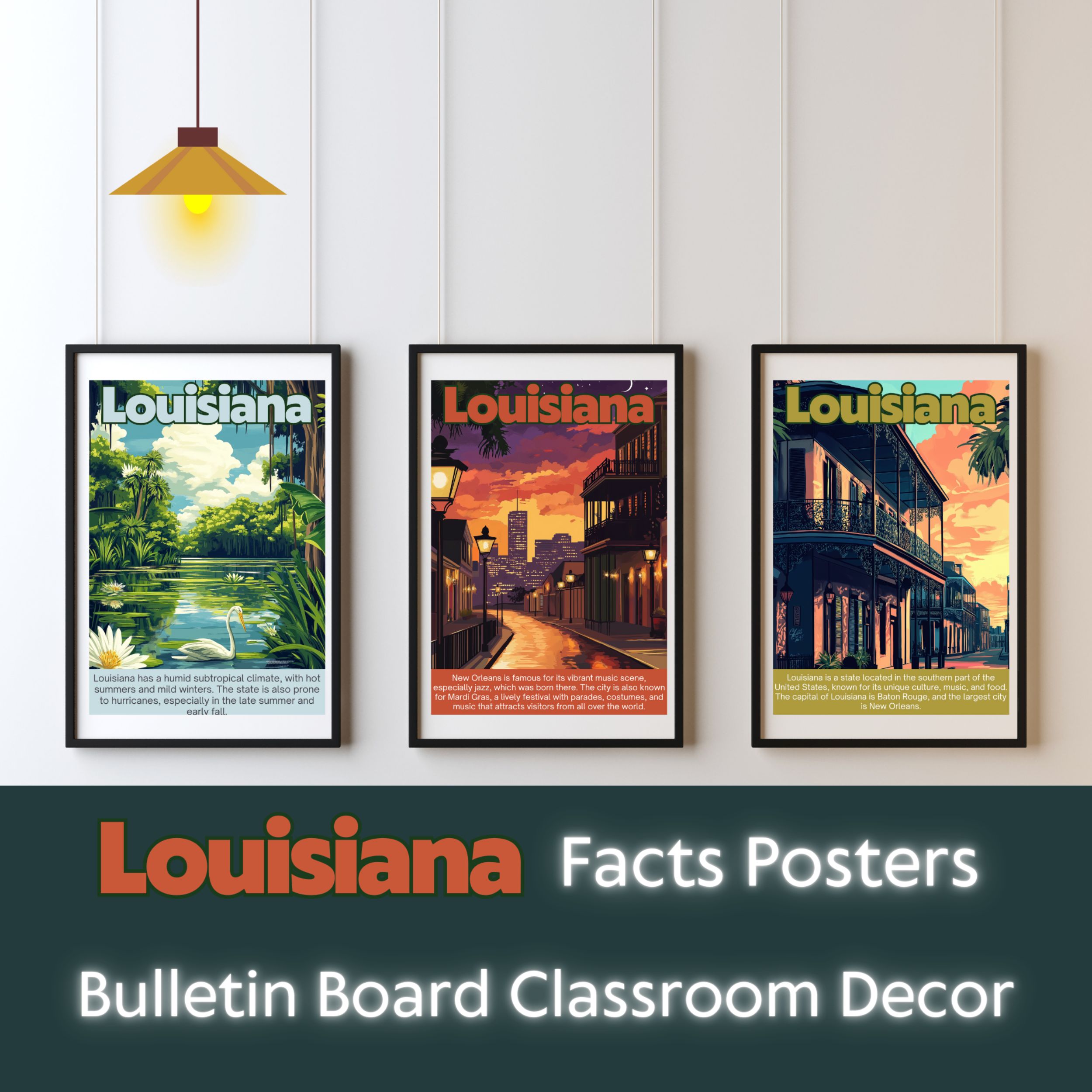 Louisiana Posters with Fun Facts - Printable Educational Wall Art & Travel Prints