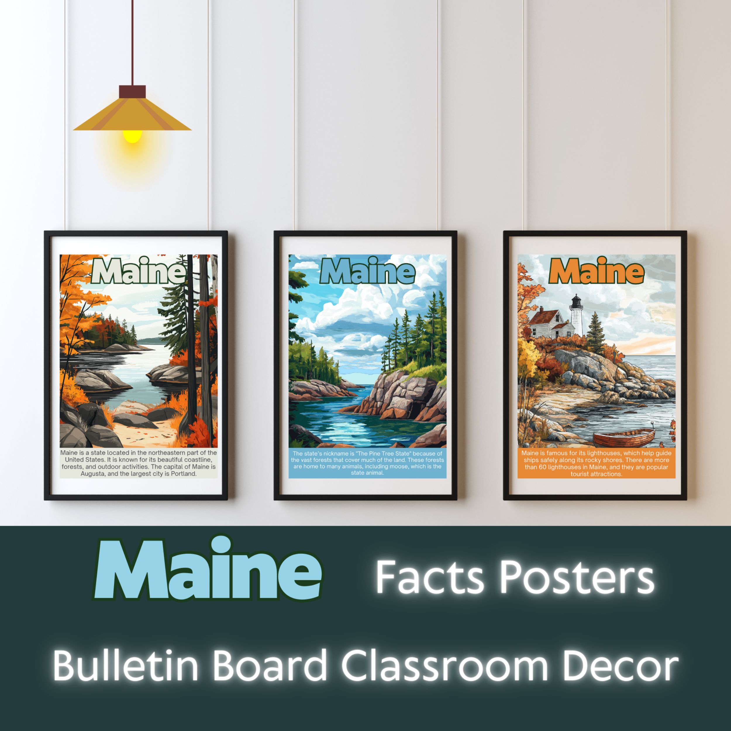 Maine Posters with Fun Facts - Printable Educational Wall Art & Travel Prints