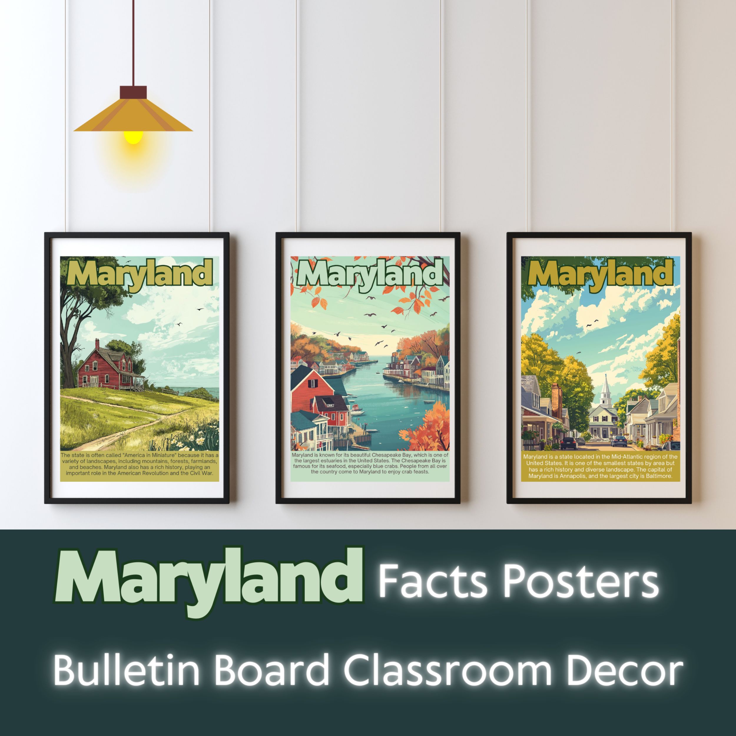 Maryland Posters with Fun Facts - Printable Educational Wall Art & Travel Prints