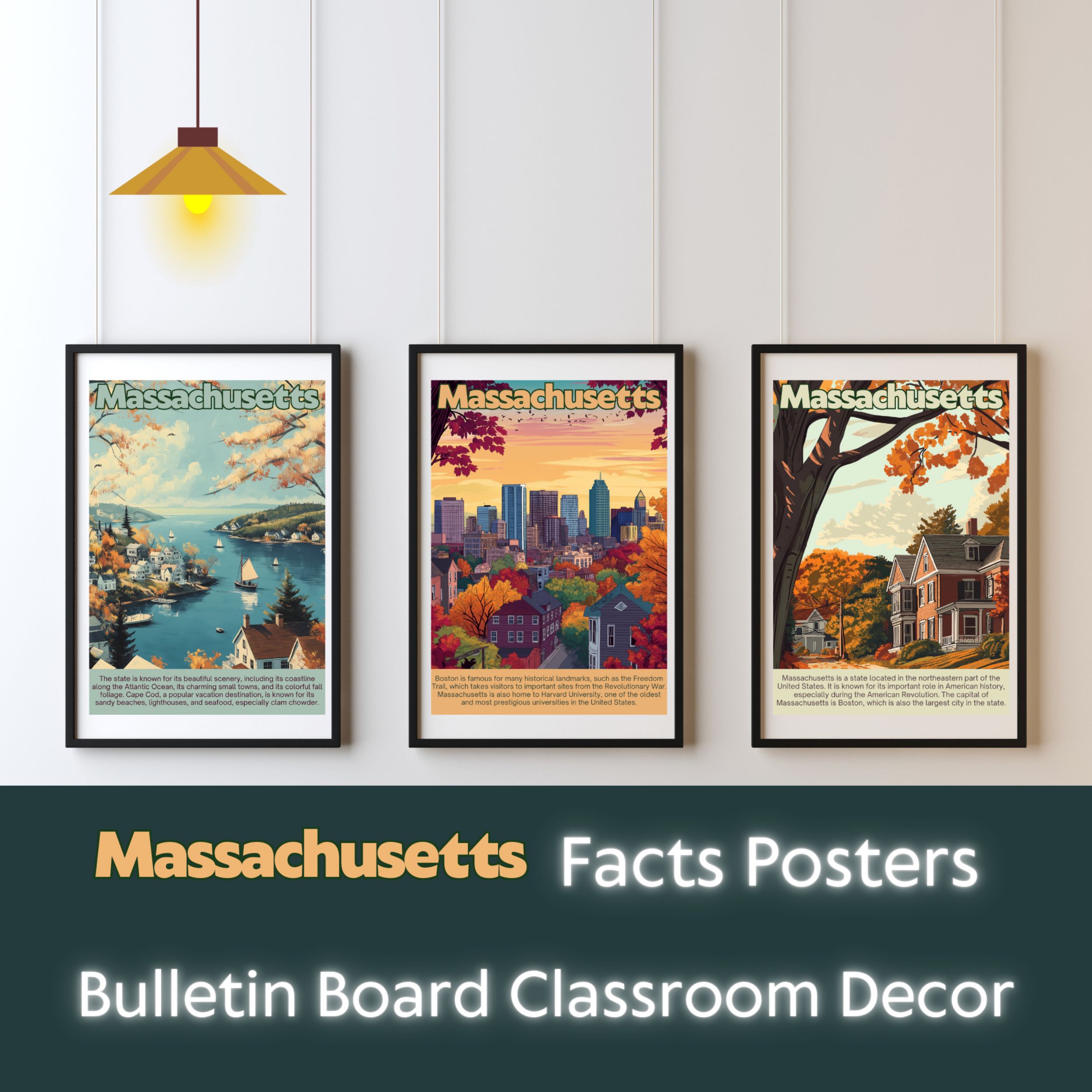 Massachusetts Posters with Fun Facts - Printable Educational Wall Art & Travel Prints