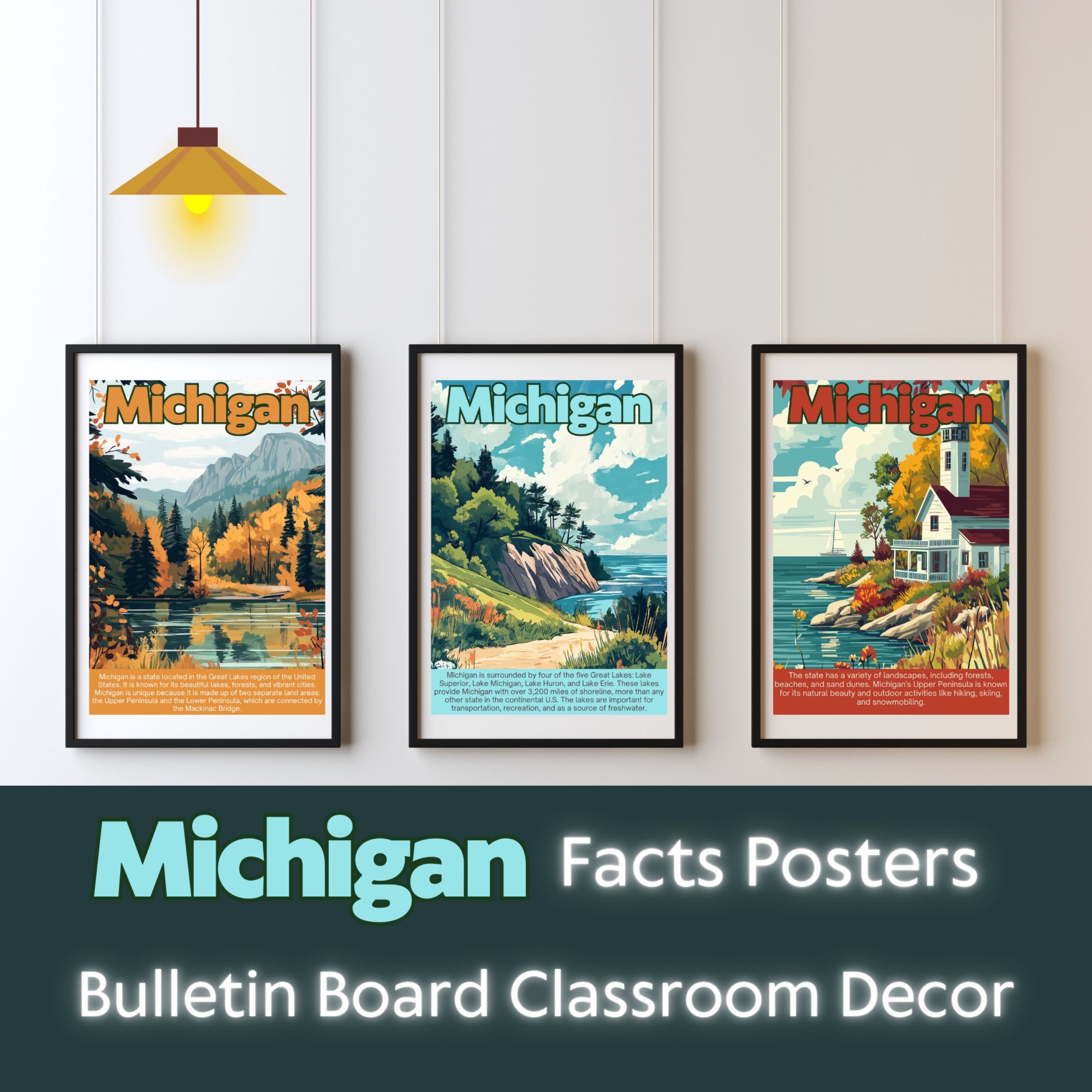 Michigan Posters with Fun Facts - Printable Educational Wall Art & Travel Prints