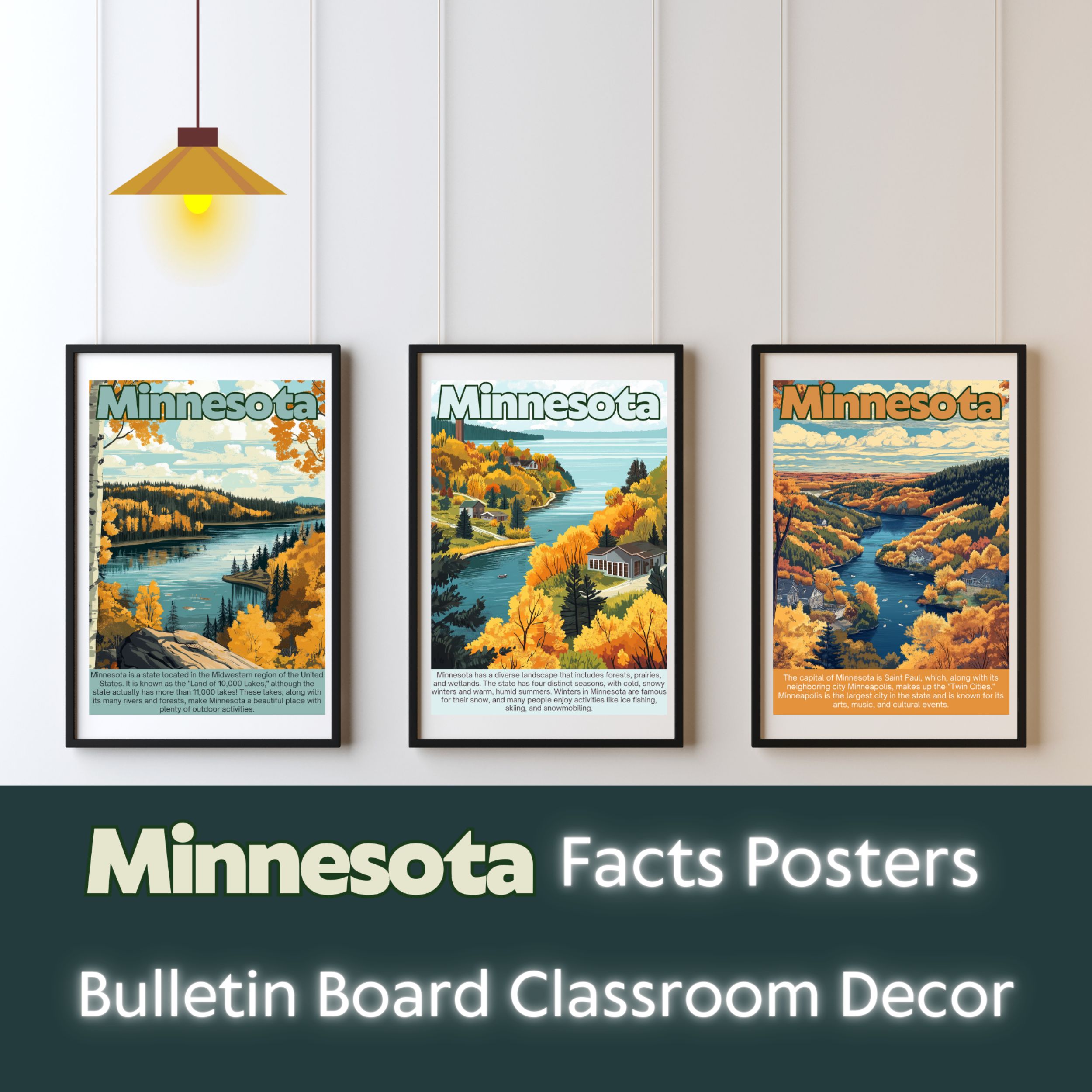 Minnesota Posters with Fun Facts - Printable Educational Wall Art & Travel Prints