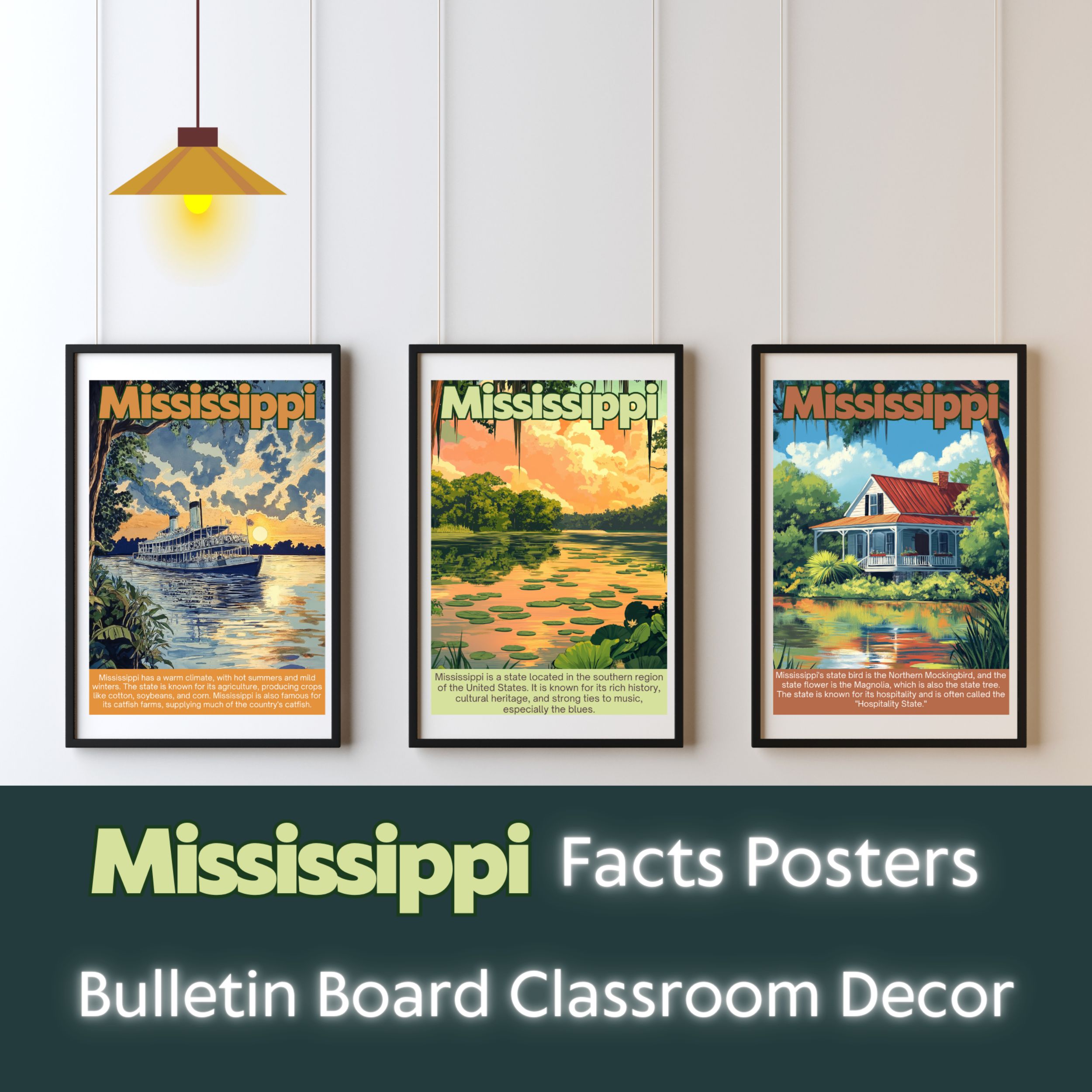 Mississippi Posters with Fun Facts - Printable Educational Wall Art & Travel Prints