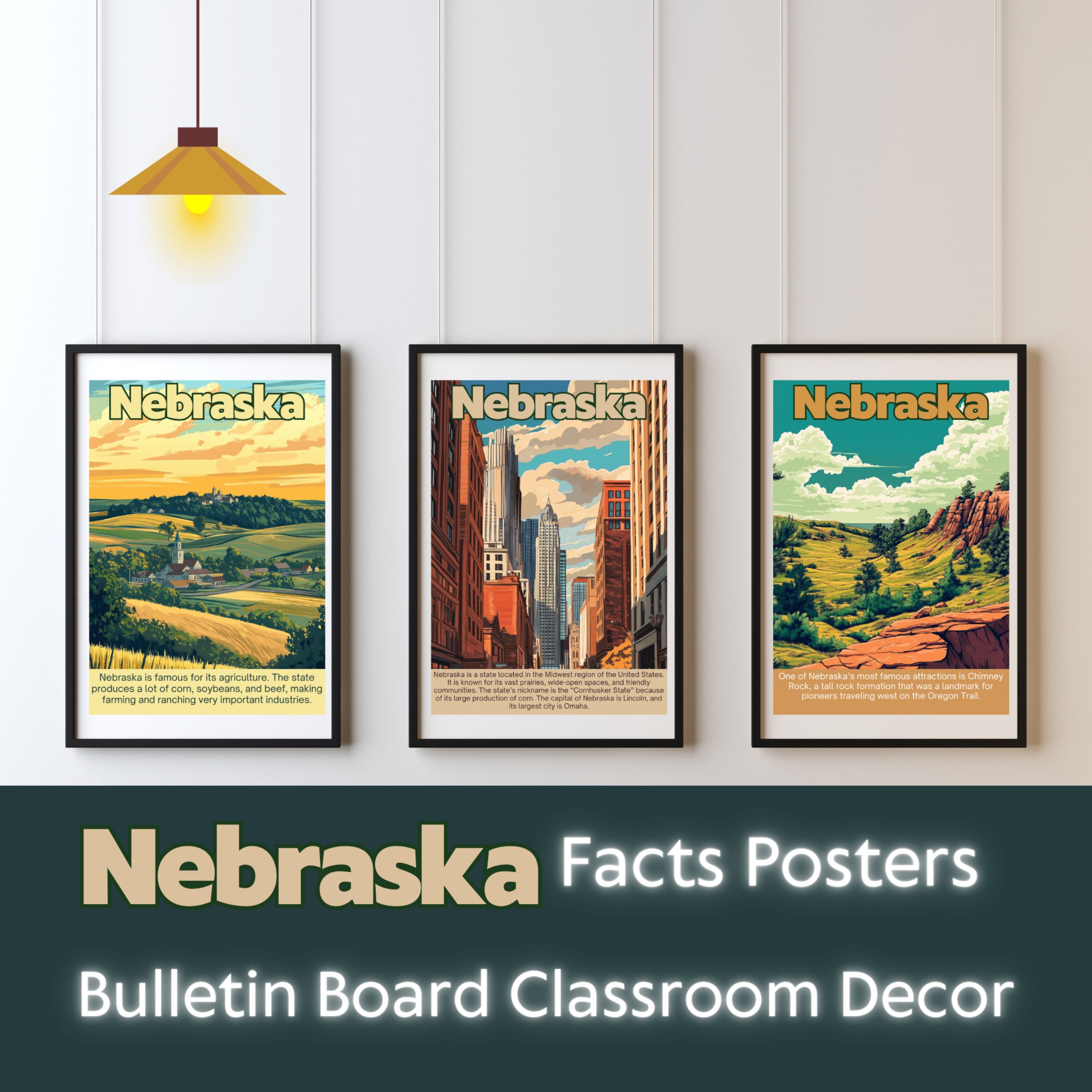 Nebraska Posters with Fun Facts - Printable Educational Wall Art & Travel Prints