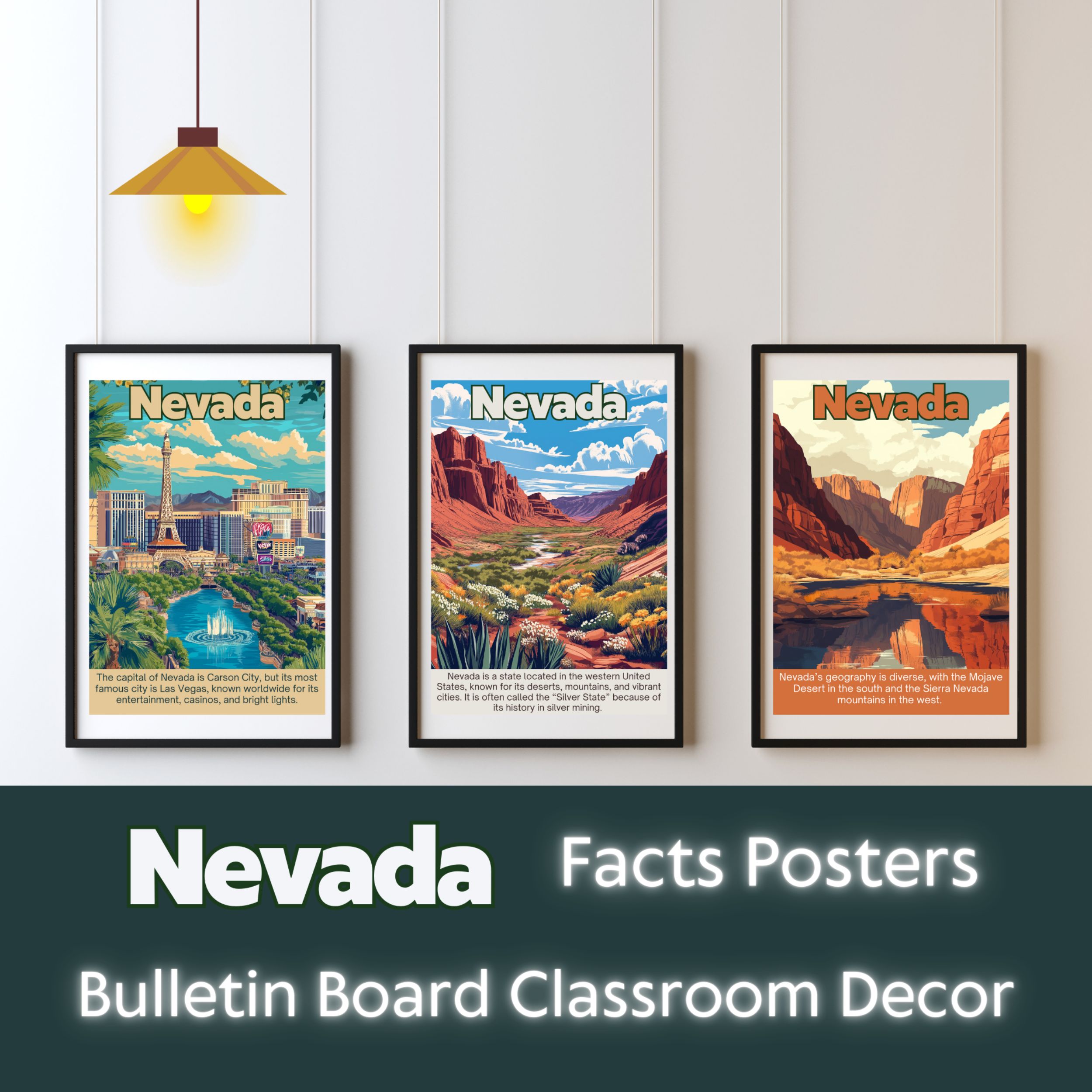 Nevada Posters with Fun Facts - Printable Educational Wall Art & Travel Prints