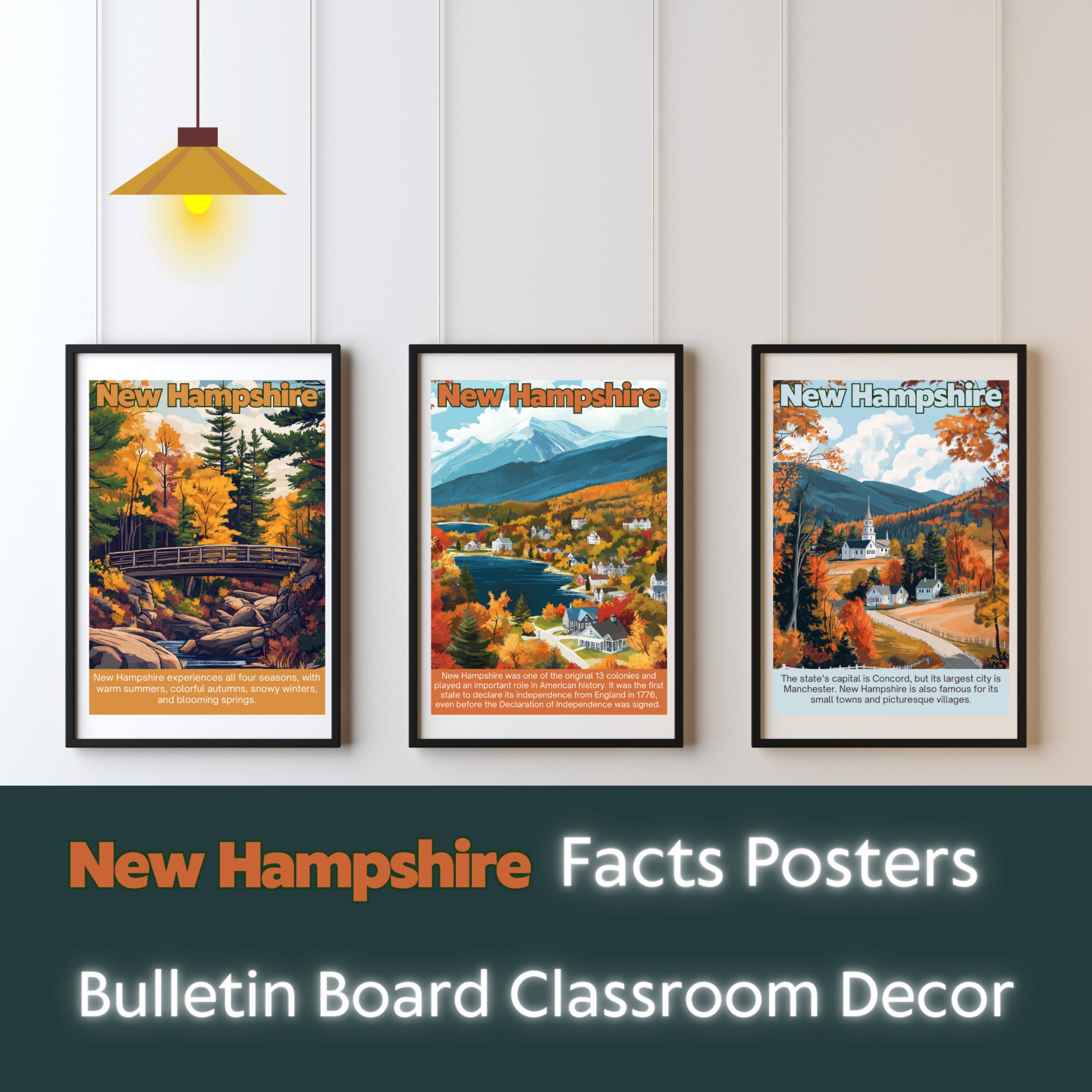 New Hampshire Posters with Fun Facts - Printable Educational Wall Art & Travel Prints