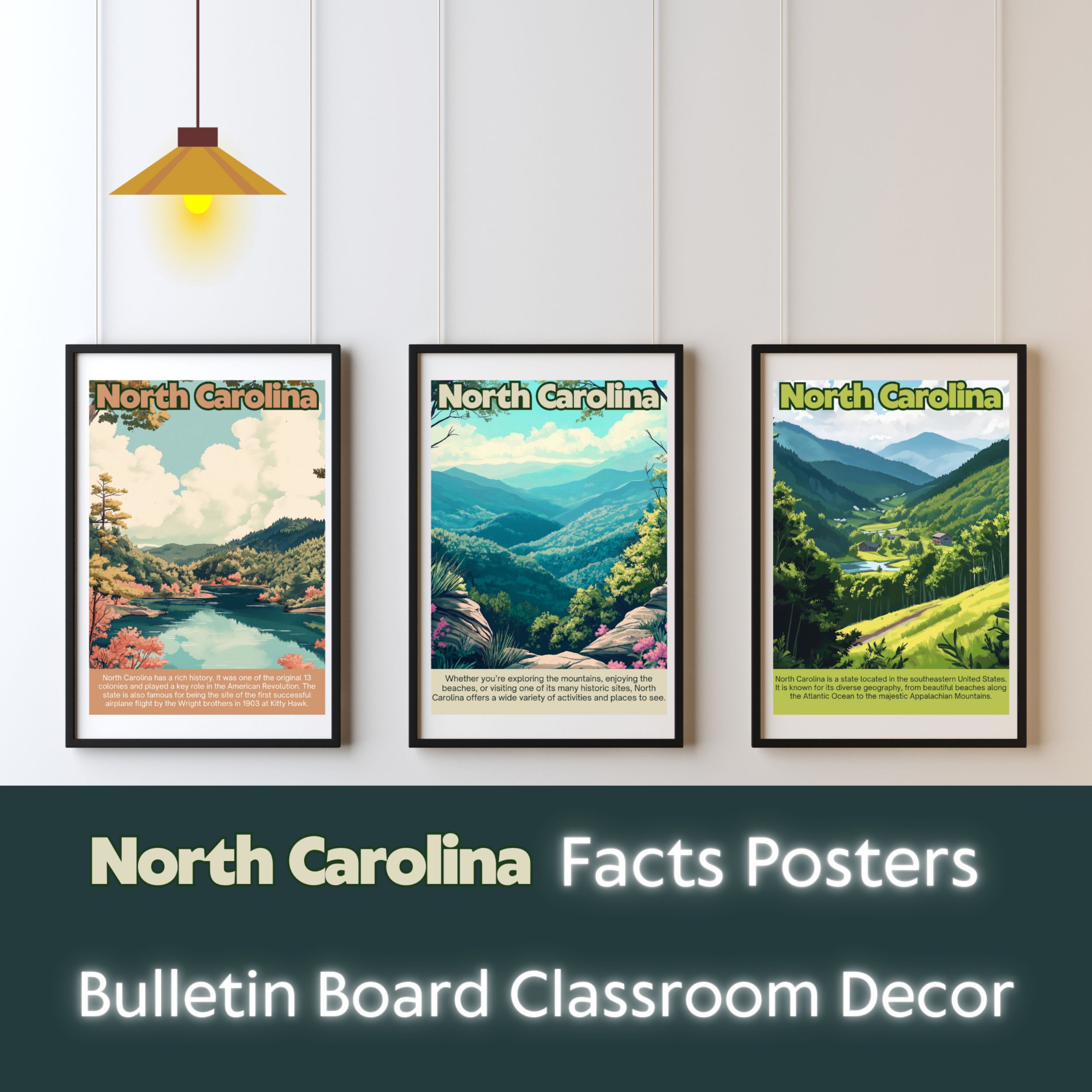 North Carolina Posters with Fun Facts - Printable Educational Wall Art & Travel Prints