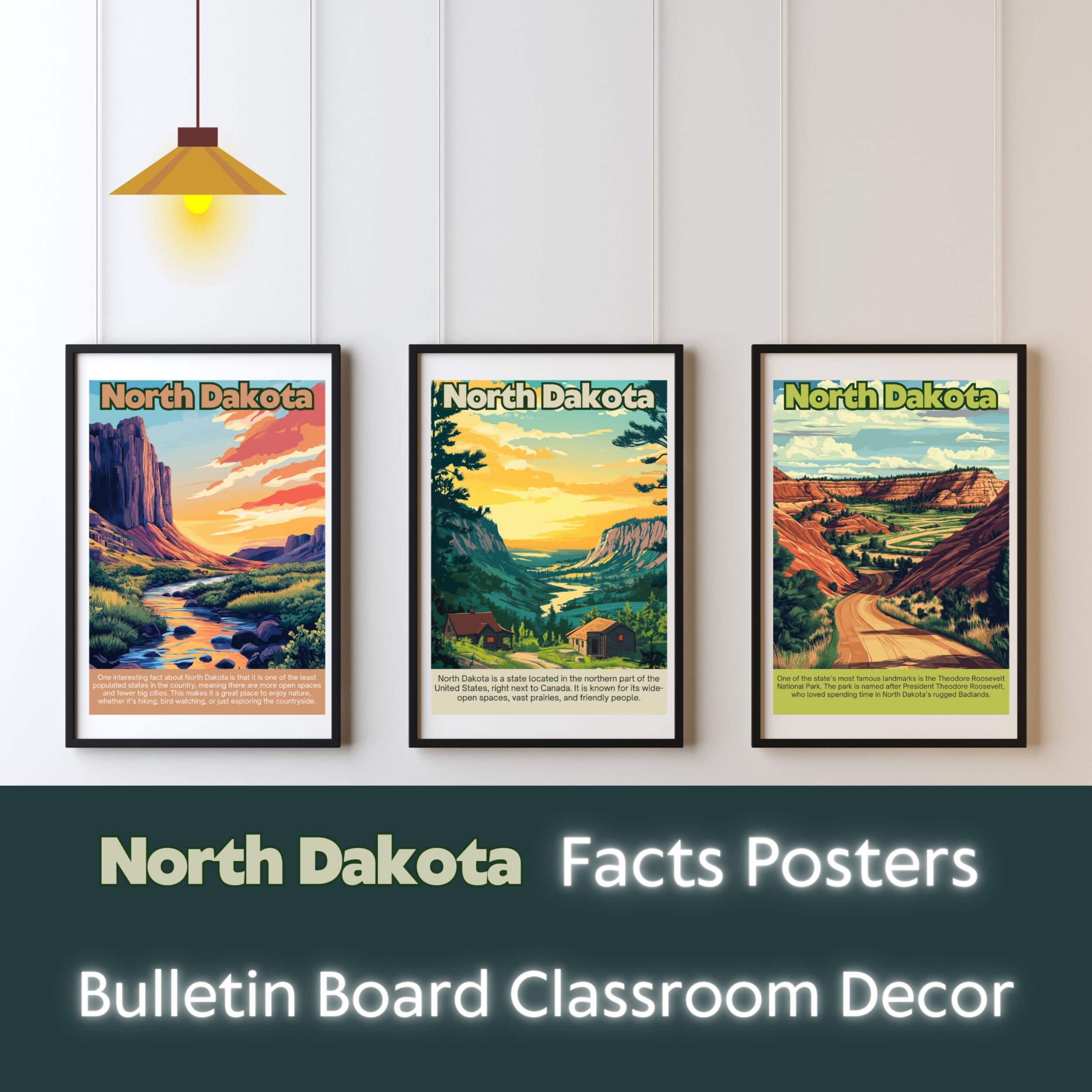 North Dakota Posters with Fun Facts - Printable Educational Wall Art & Travel Prints