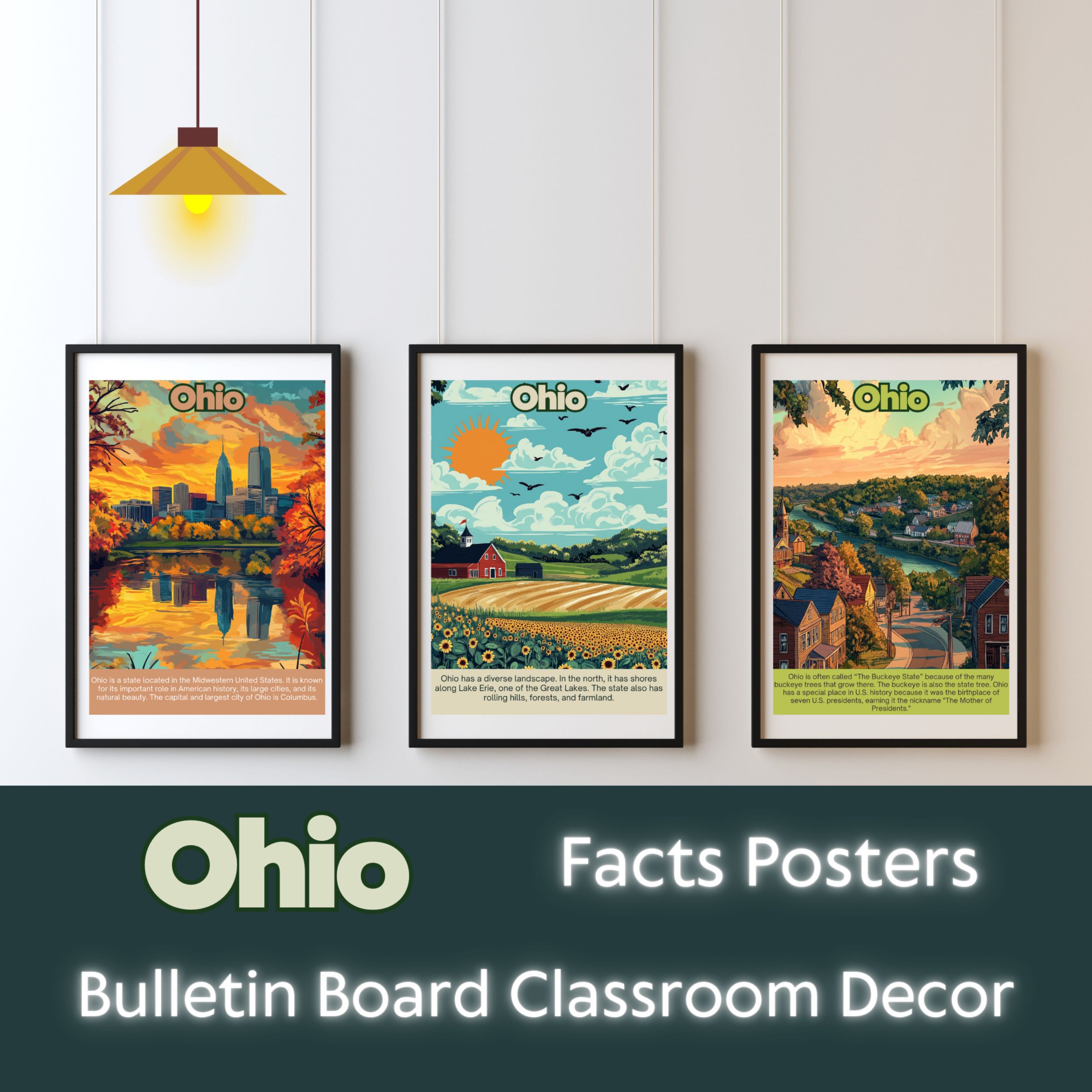 Ohio Posters with Fun Facts - Printable Educational Wall Art & Travel Prints