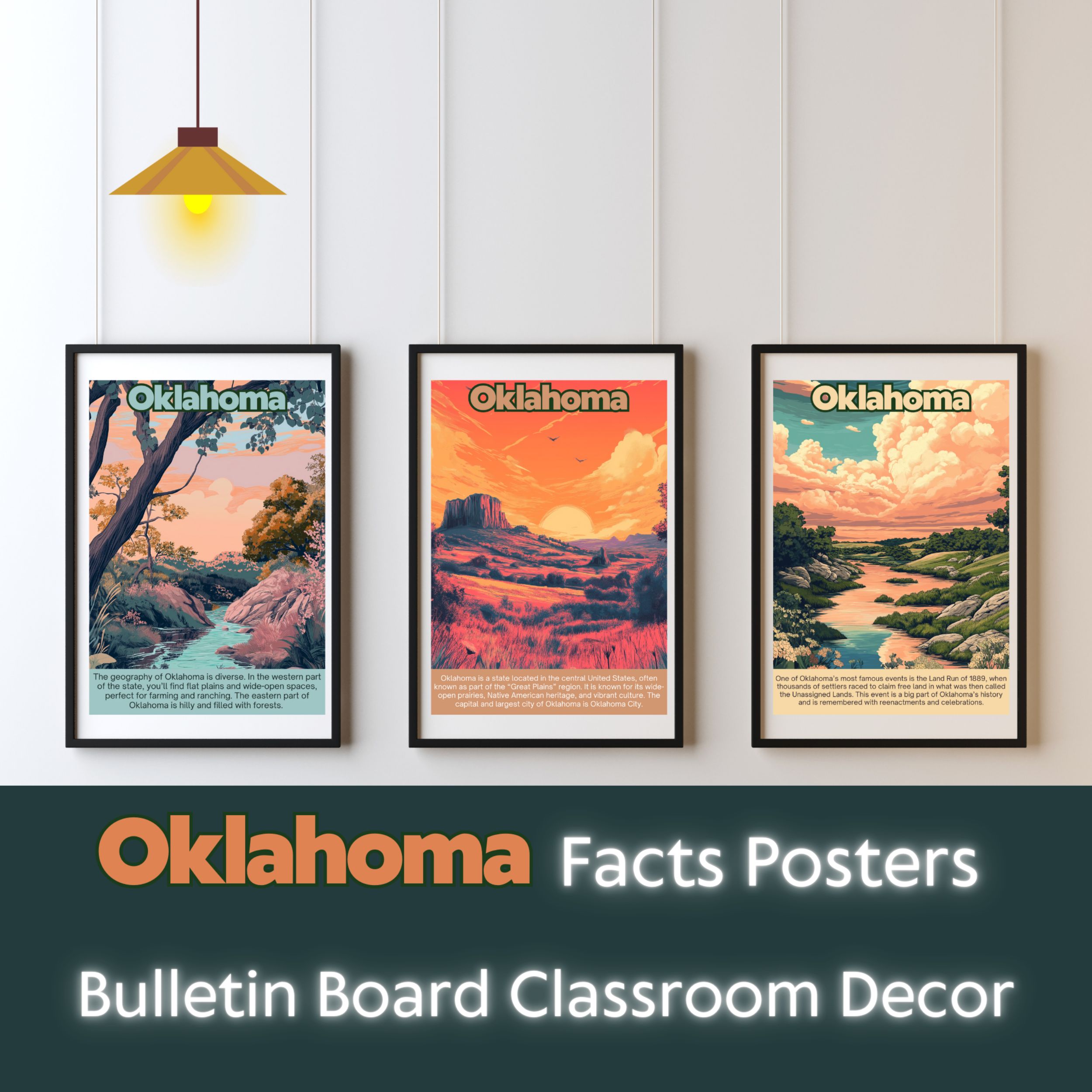 Oklahoma Posters with Fun Facts - Printable Educational Wall Art & Travel Prints