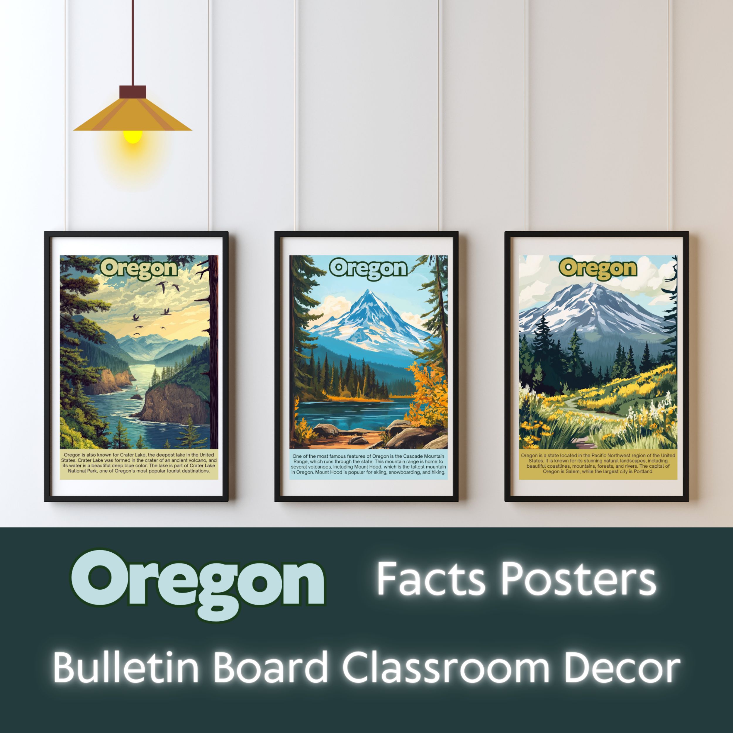 Oregon Posters with Fun Facts - Printable Educational Wall Art & Travel Prints