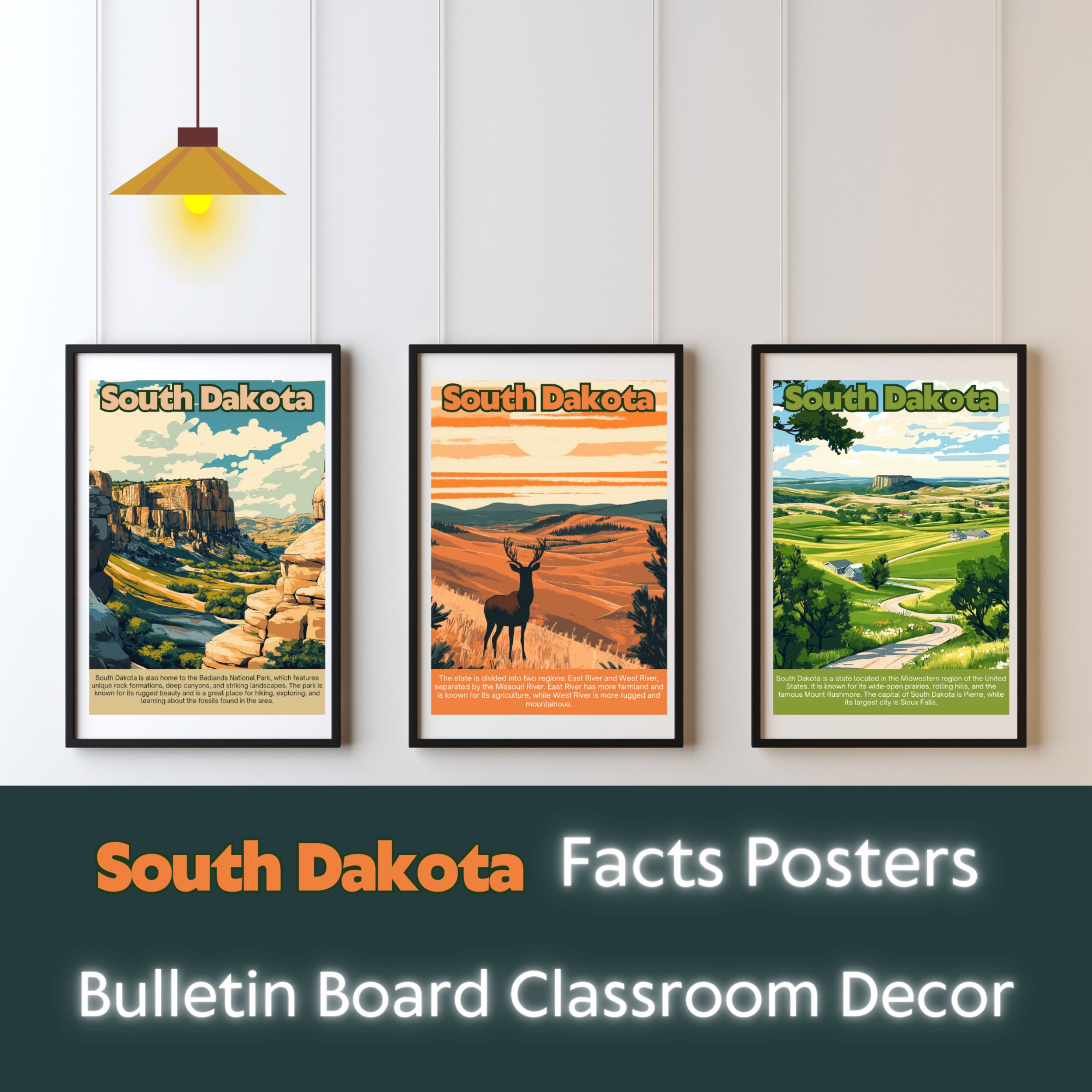 South Dakota Posters with Fun Facts - Printable Educational Wall Art & Travel Prints
