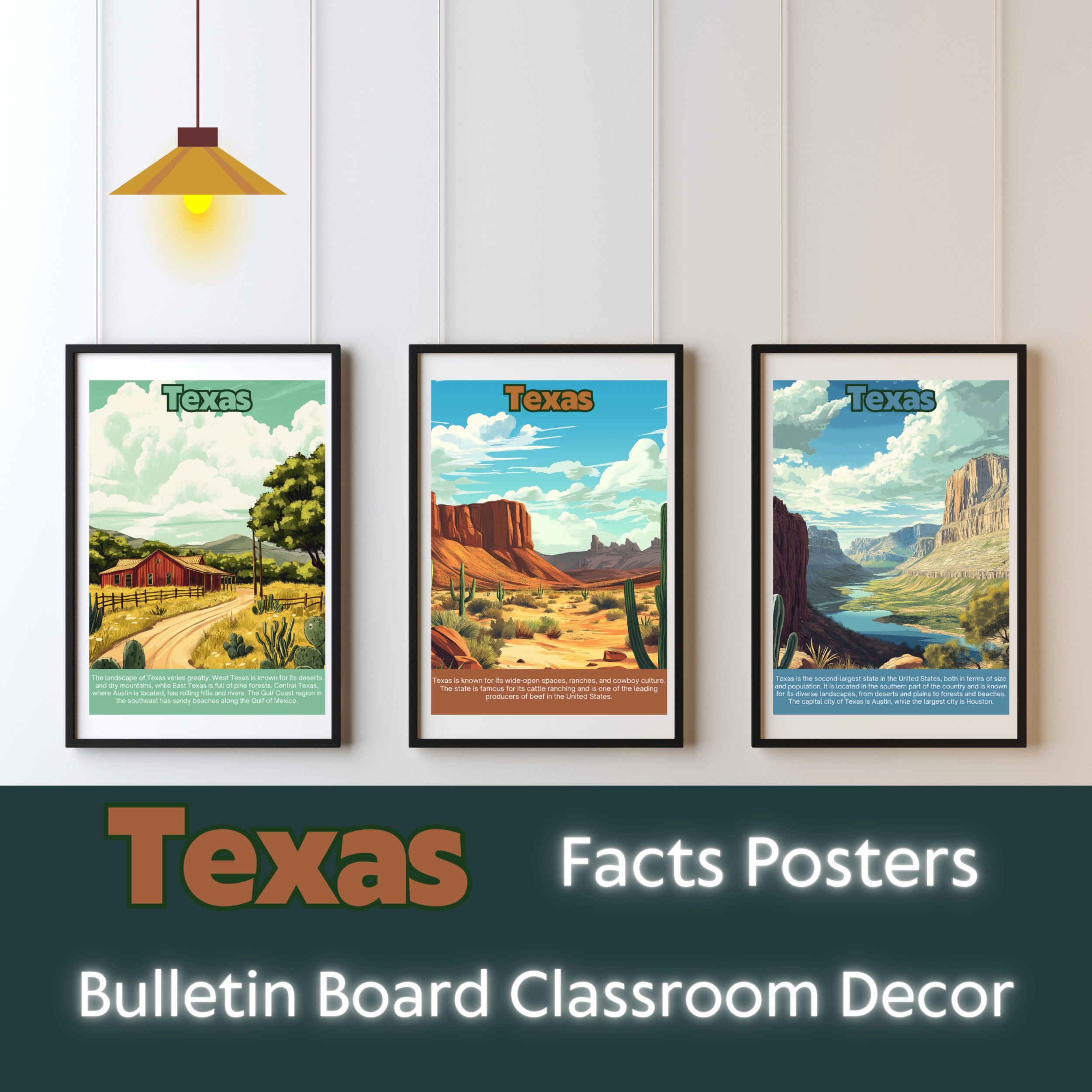 Texas Posters with Fun Facts - Printable Educational Wall Art & Travel Prints