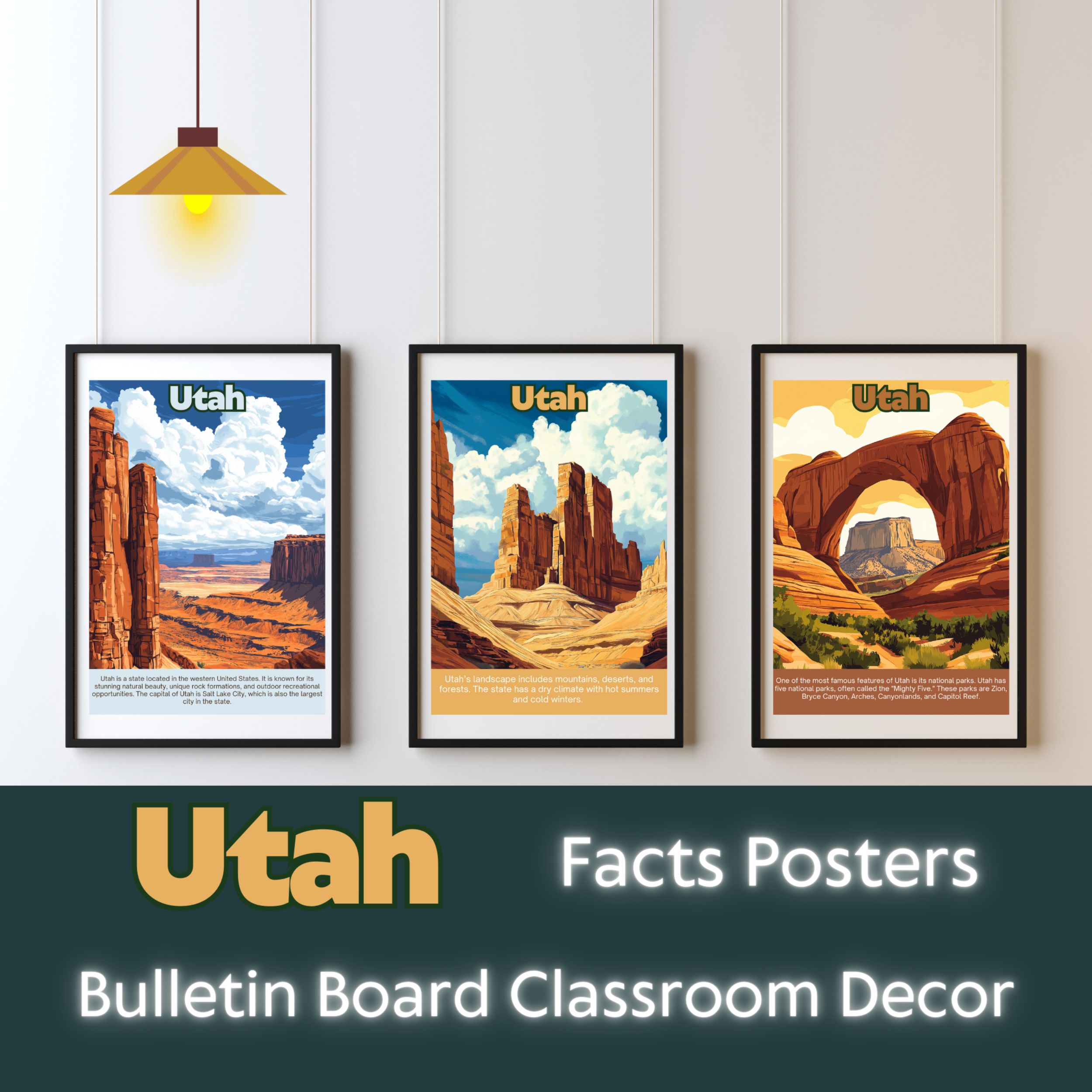 Utah Posters with Fun Facts - Printable Educational Wall Art & Travel Prints