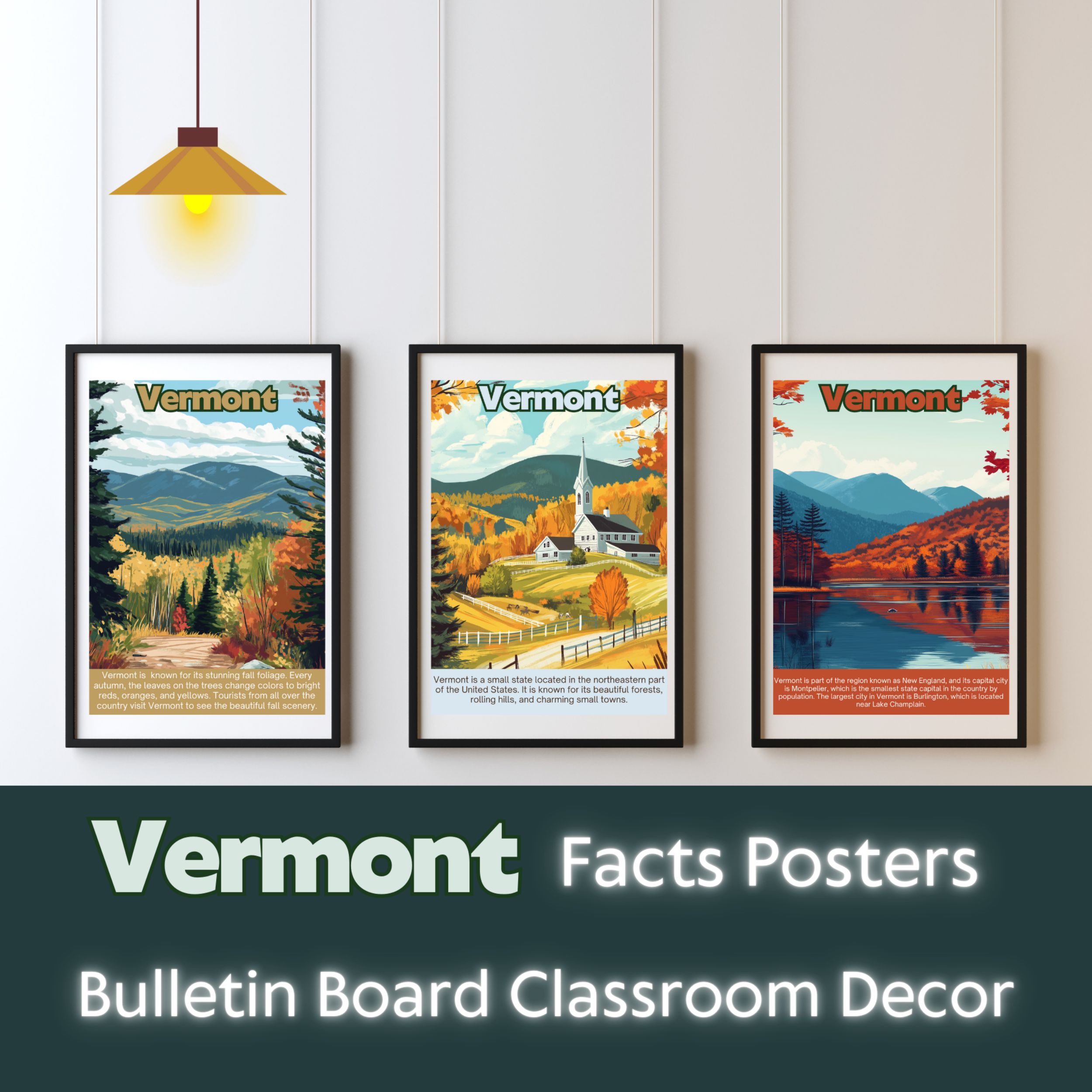 Vermont Posters with Fun Facts - Printable Educational Wall Art & Travel Prints